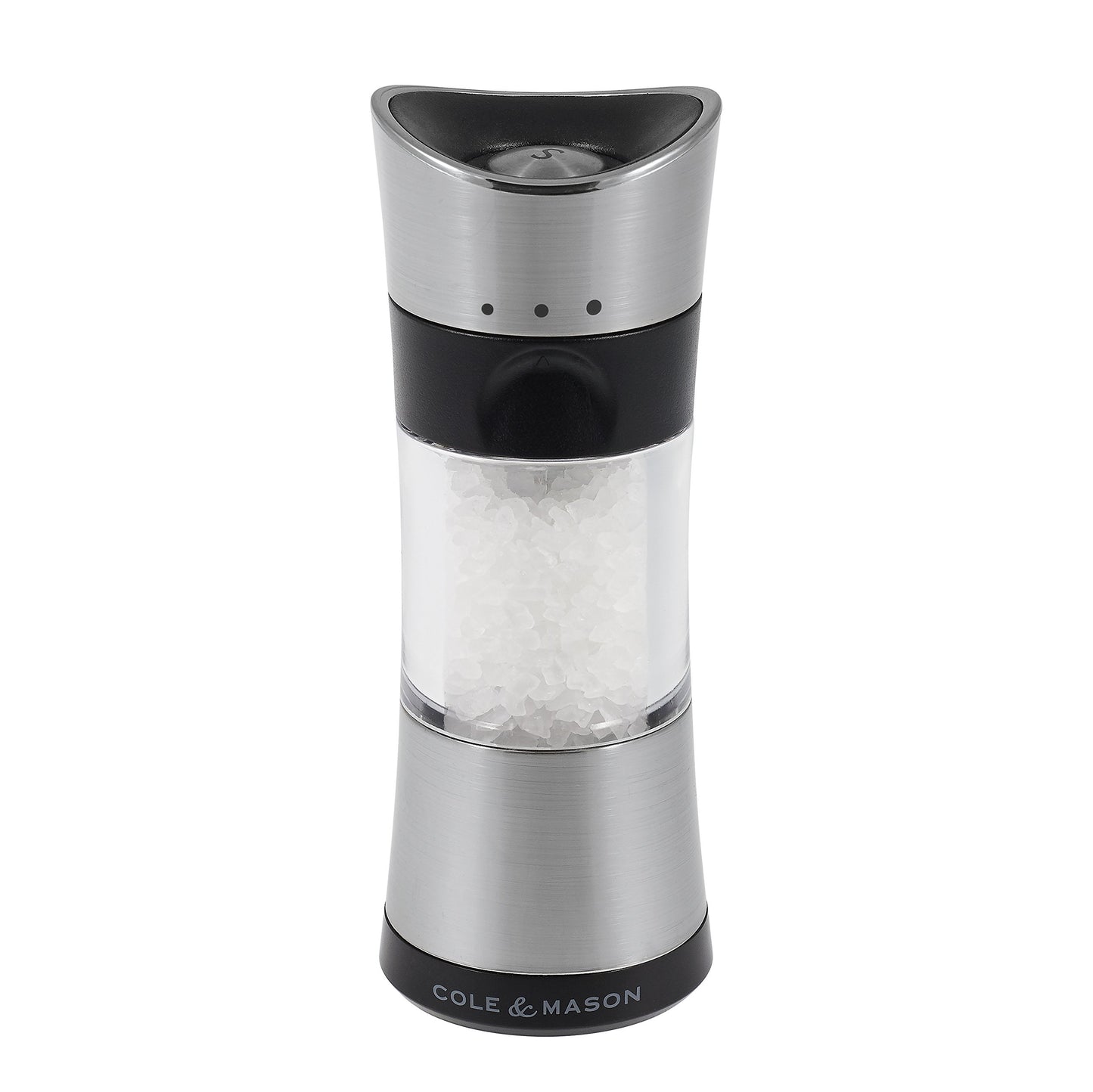 Cole & Mason Horsham Salt Mill - Chrome, acrylic, 154mm, Classic Inverta, ceramic grinding mechanism, single salt mill.