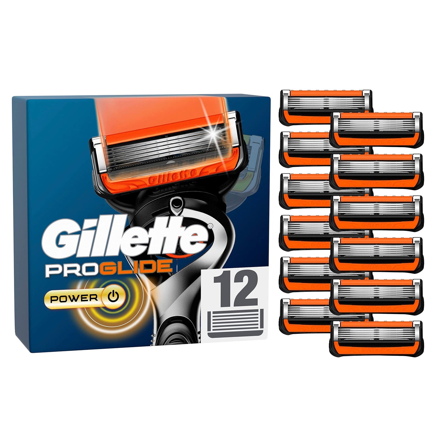 Gillette ProGlide Power skuvekļu asmeņi skuvekļiem, 12 rezerves asmeņi mitrās skūšanās vīriešiem ar 5 asmeņiem