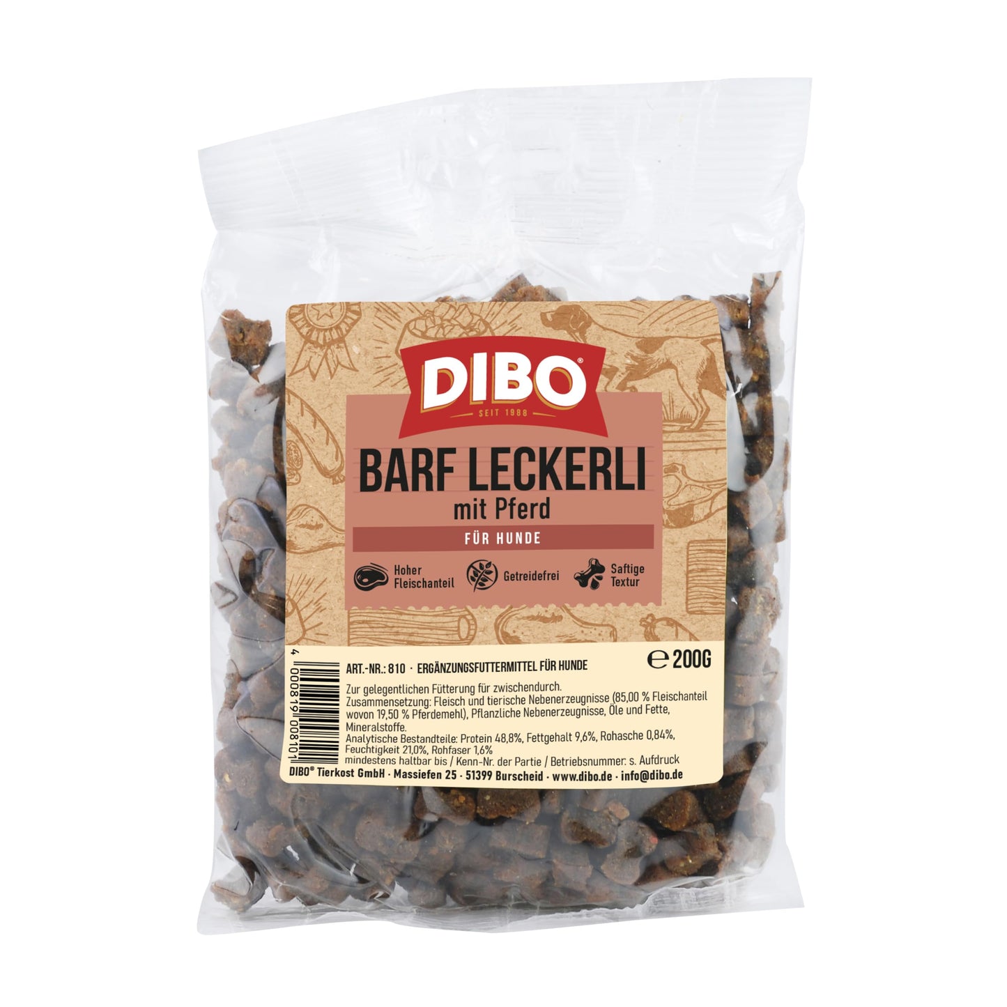 Suņu gardumi DIBO ar zirgu, perfekta treniņu uzkoda, 200 g maisiņš