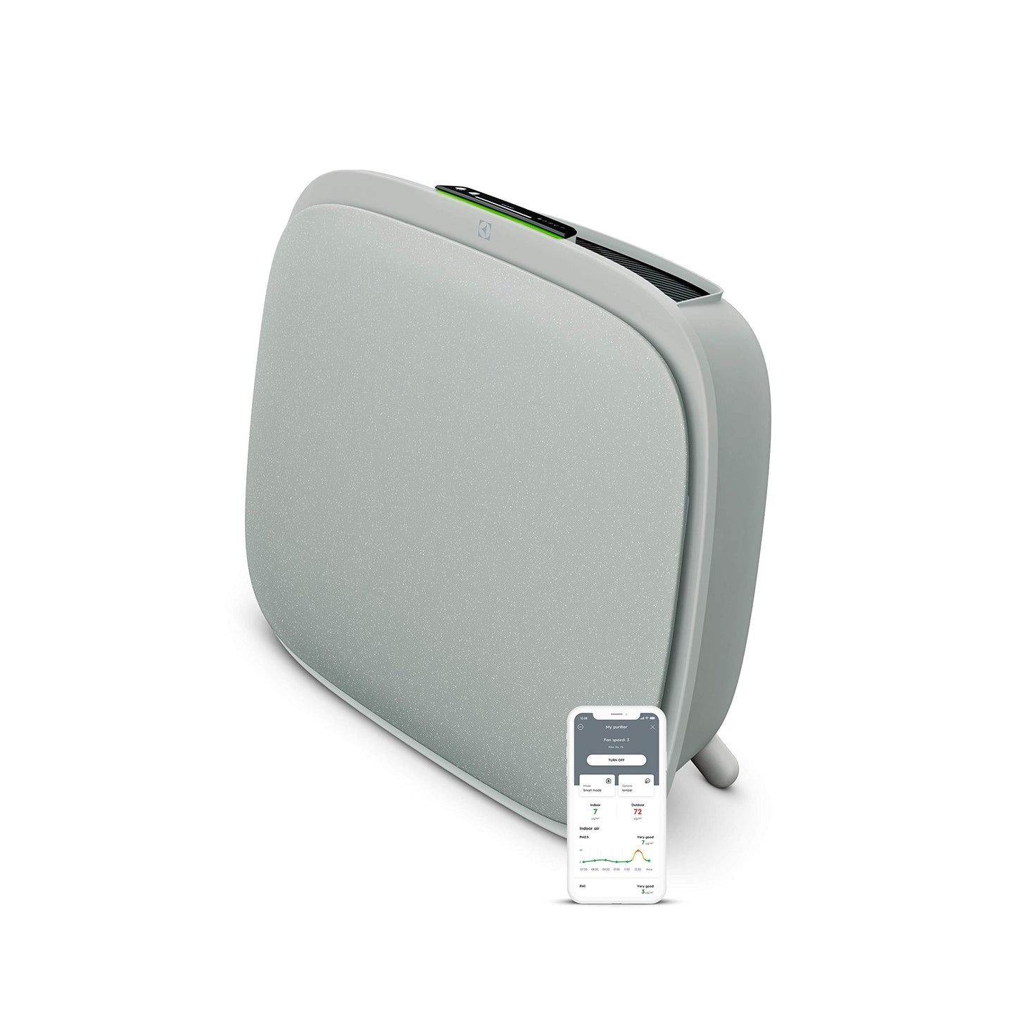 Electrolux Well A5 gaisa attīrītājs, dizains un kluss, 24 dB, 66 m² maksimāli, inteliģents un savienots, ECARF sertifikācija alerģiskiem cilvēkiem, automātiskā tīrīšana, WA51-303GY, gaiši pelēks