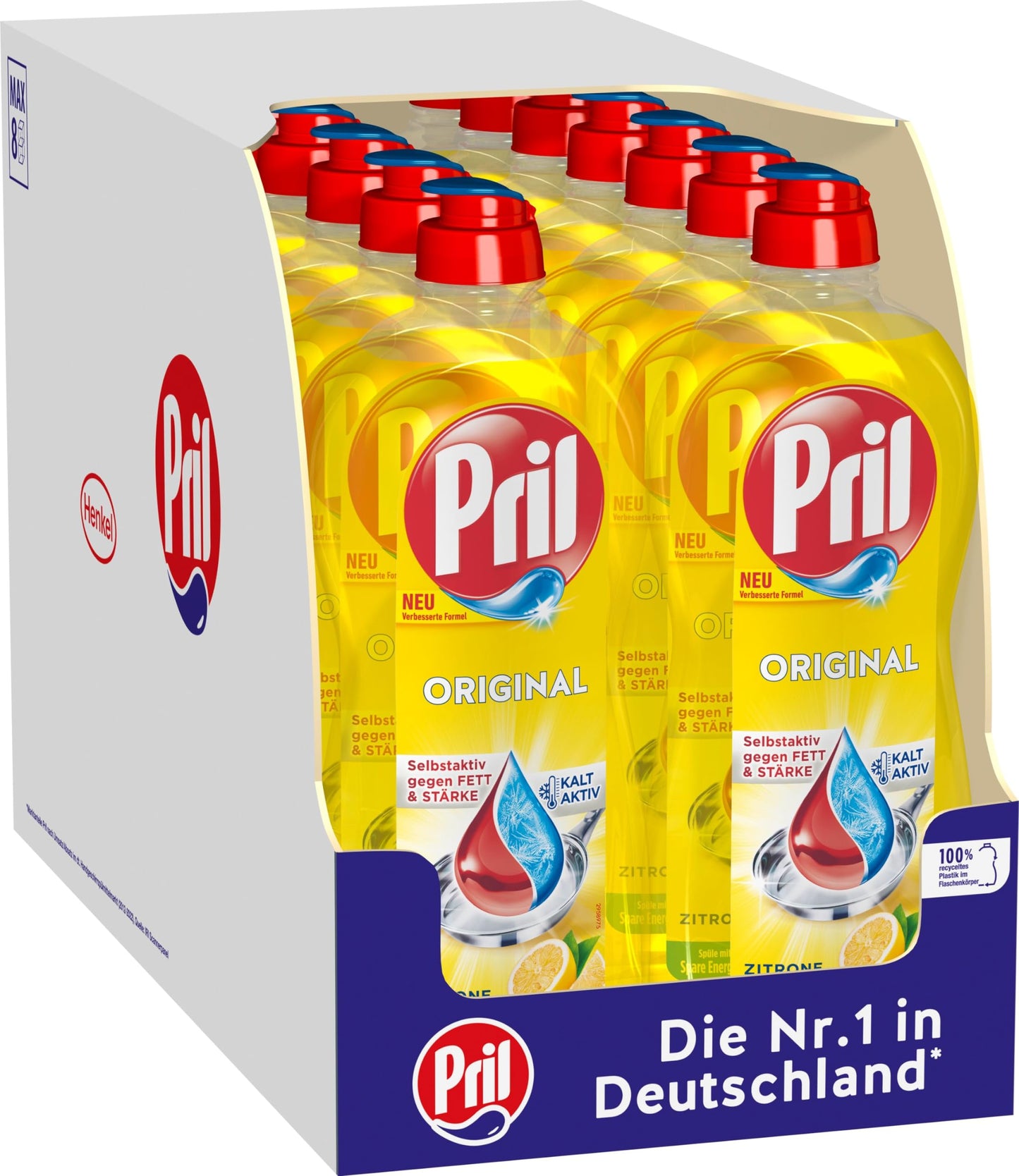 PRIL Original Citronu (14 x 675 ml), roku trauku mazgāšanas līdzeklis ar visaugstāko tauku šķīdināšanas spēju, tīriem traukiem arī aukstā ūdenī, svaiga citronu smarža