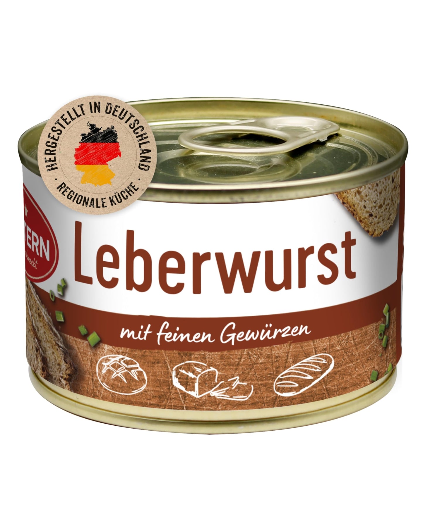 Lēcu desa DREISTERN 160 g ar cūkgaļu un garšvielām, sātīgs gardums atkārtoti pārstrādājamā konservu bundžā, ilgs derīguma termiņš, mājas kvalitāte