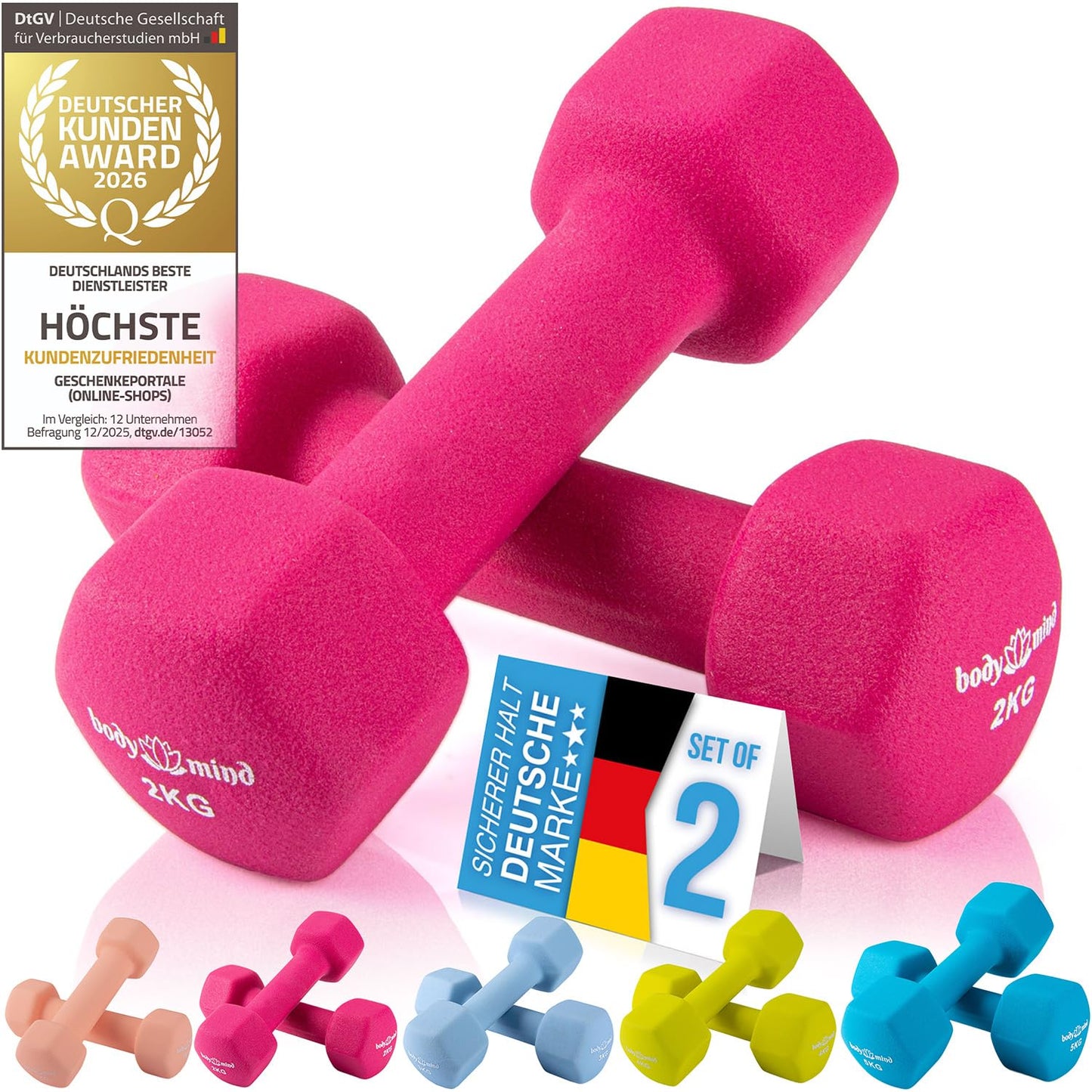 Hanteles Body & Mind® 2 gab. 2kg - neslīdošas neoprēna hanteles sievietēm