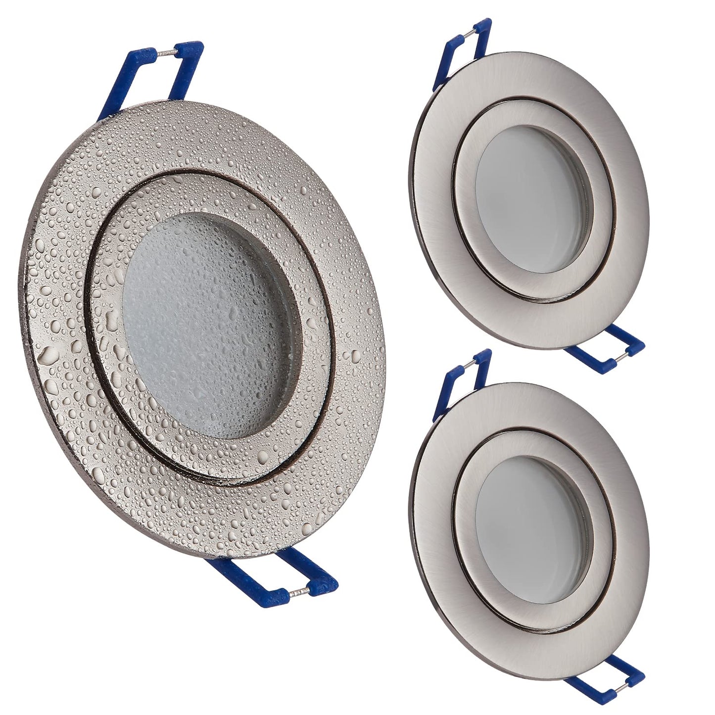 3 LED iebūvētie prožektori YanFeiYit, apaļi, matēts nerūsējošais tērauds, 5W, silti balti, plakani 230V, IP44 iekštelpām un vannas istabai, ārpus telpām, urbums Ø65mm, vannas istabas griestu spots