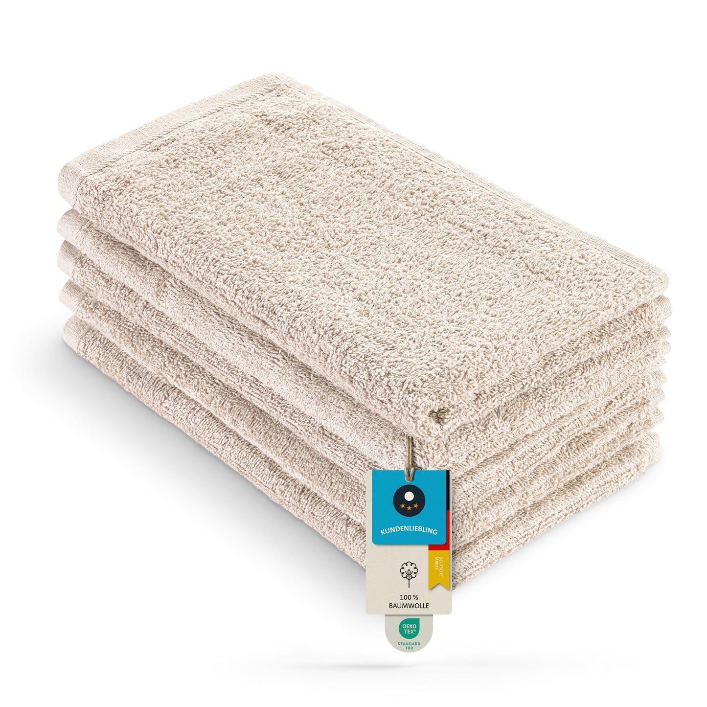 Vannas dvieļu komplekts Homewell, mīksti un ļoti uzsūcoši, 100% kokvilna, Oeko-Tex 100 sertificēti, 5 viesu dvieļi 30x50 cm, bēšs