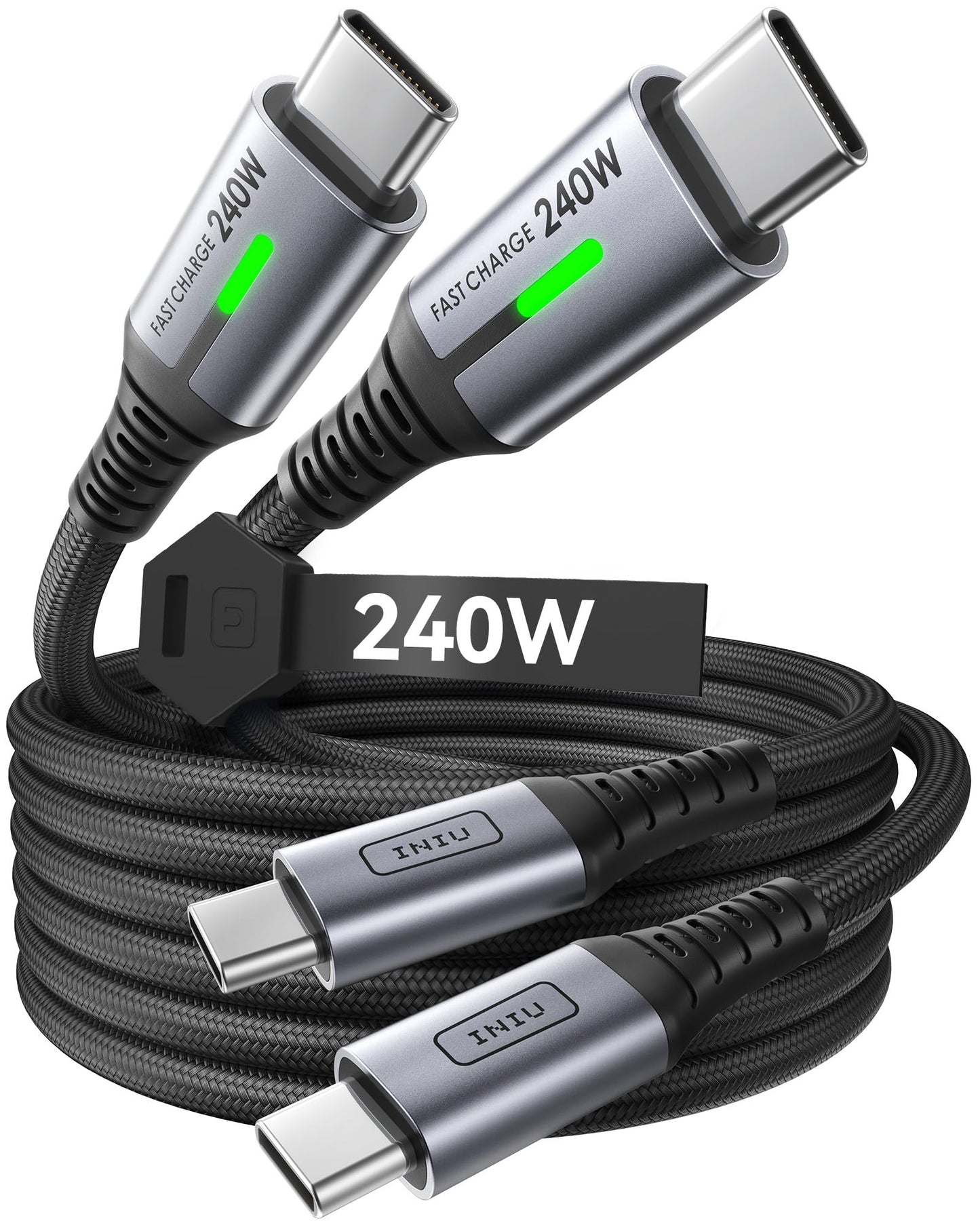USB C kabelis INIU 240W, 2 gab. pa 2 m, PD ātrās uzlādes kabelis no USB-C uz USB-C