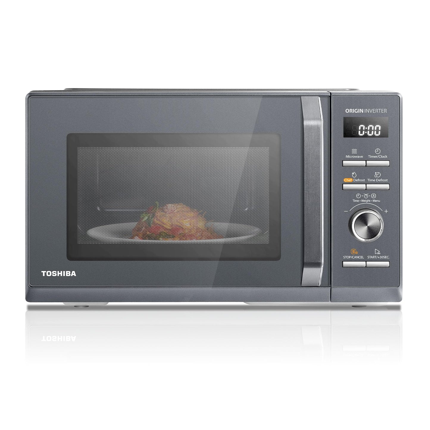 Toshiba MW3-AM25PFI(MG) Solo mikroviļņu krāsns 25L 900W mikroviļņu krāsns eleganta Morandi pelēkā krāsā. Ar Origin-Inverter, Chef-Defrost, 10 jaudas līmeņiem, 7 automātiskajiem ēdieniem, viegli tīrāma.