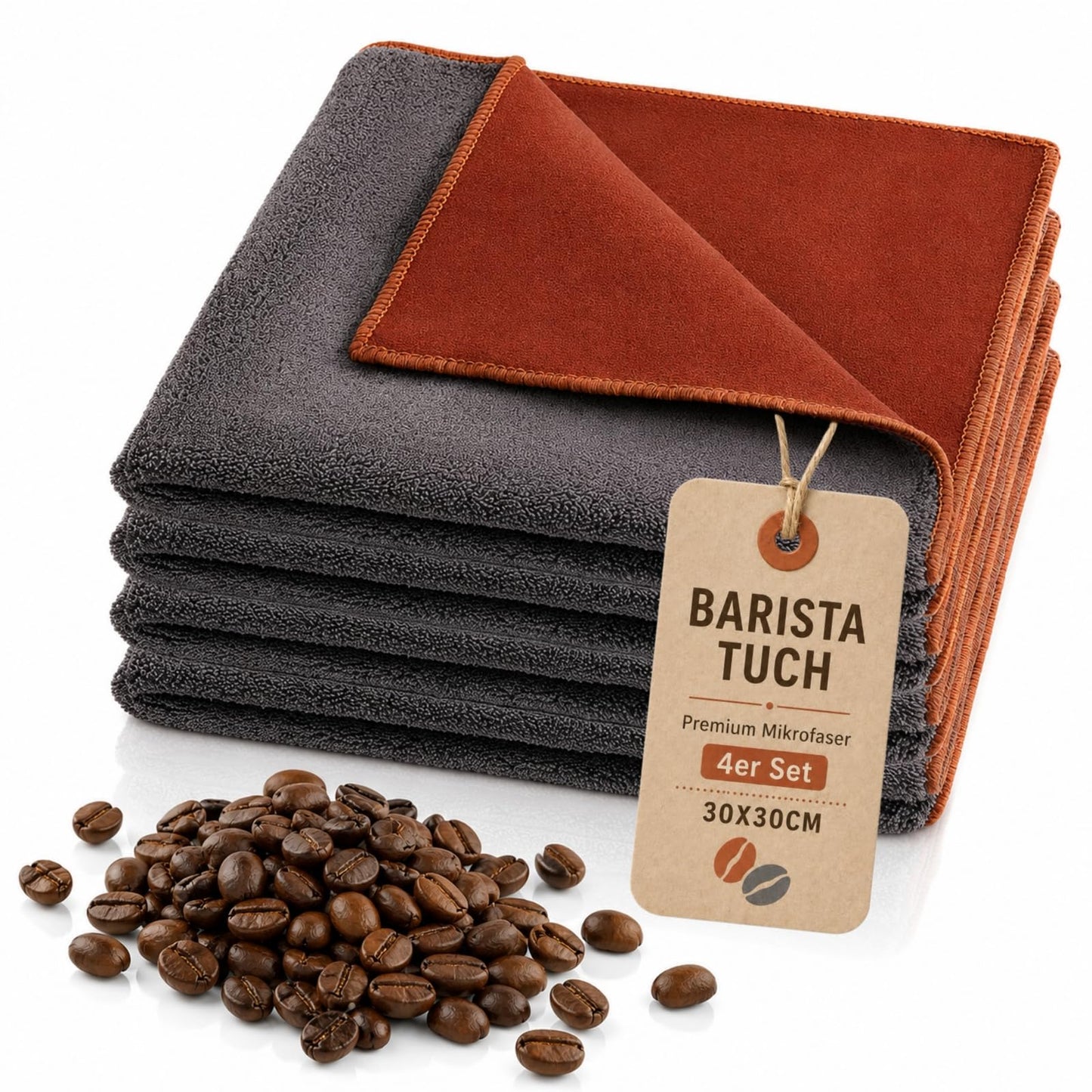 Mikrošķiedras barista drānu komplekts 4 gab. 30x30cm 500GSM, siebträger un tvaika sprauslai