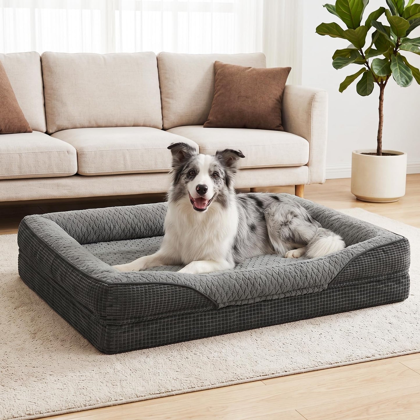 Ortopēdiska suņu gulta FURTIME vidējiem un lieliem suņiem, ar Memory Foam, mazgājama, 89 x 64 x 18cm