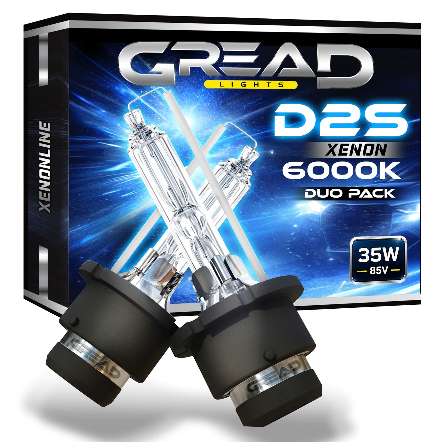 Xenona lampa Gread D2S 2 gab. - 6000k 35W - priekšējiem ksenona lukturiem, precīza atbilstība un ilgs kalpošanas laiks, balta