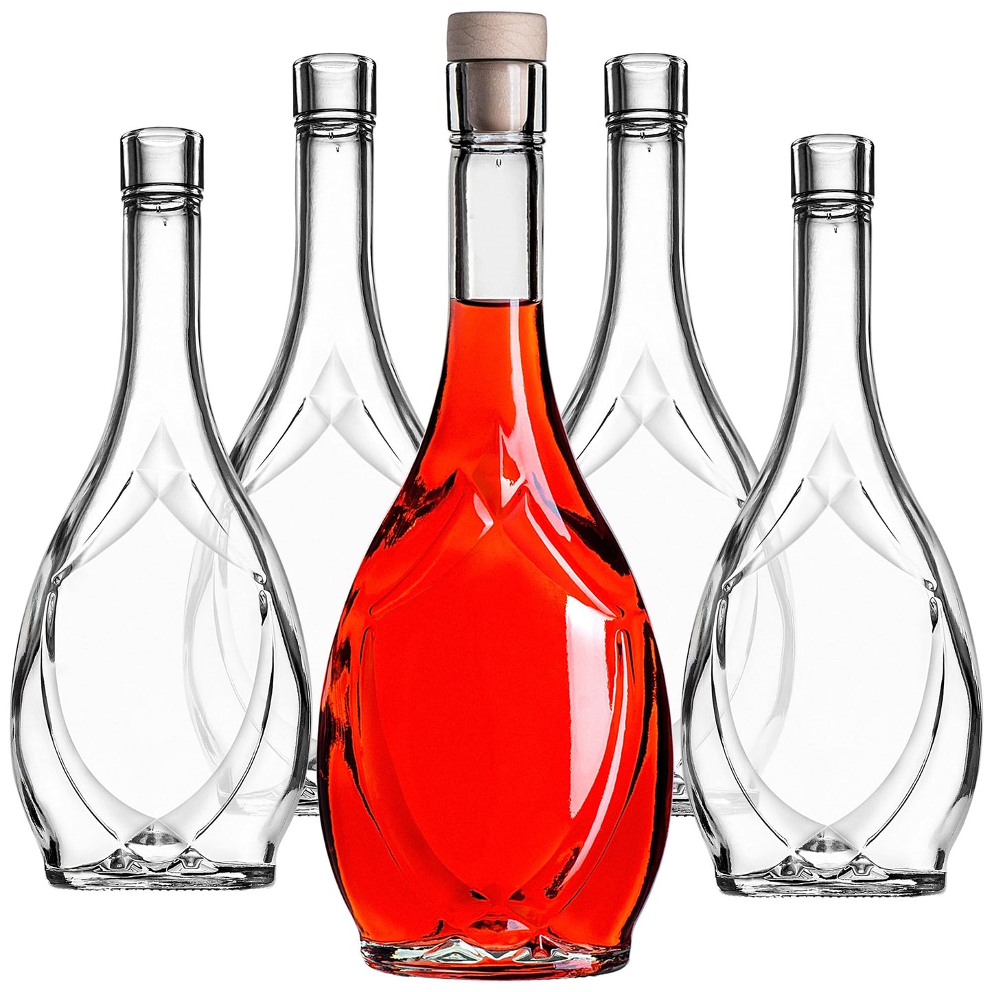 Stikla pudeles KADAX 5 gab. 500ml ar korķiem, tukšas pudeles pildīšanai liķierim, šņabim, eļļai un etiķim, lieliski dāvināšanai, atkārtoti uzpildāmas stikla pudeles