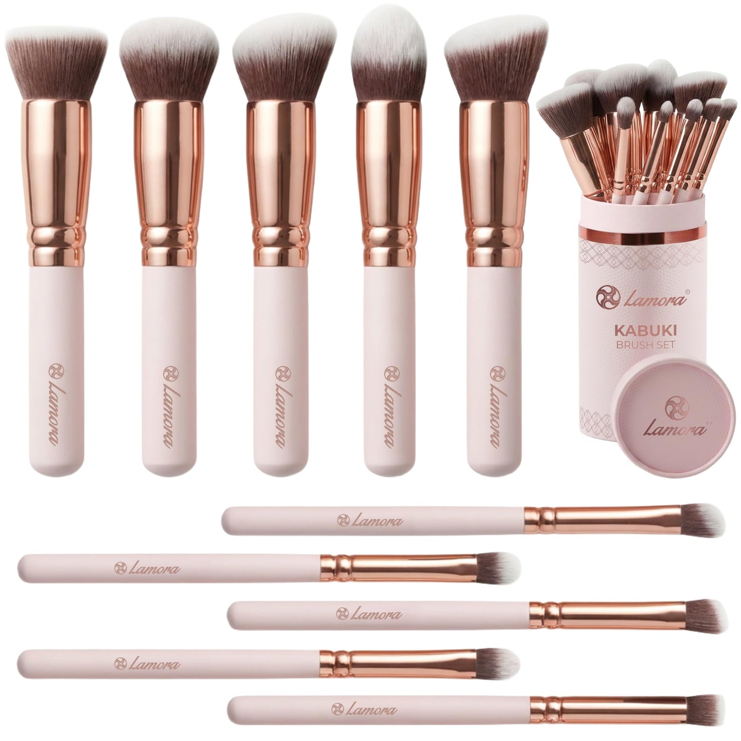 Makiažas otu komplekts Lamora Make-Up Pinselset Kosmetik Kabuki, 10 daļīgs premium grima otu komplekts