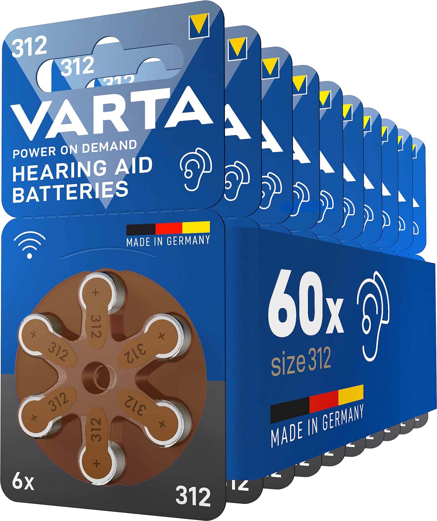 Aparātu baterijas VARTA 312 brūnas, 60 gab. ekonomiskais iepakojums, 1,45 V