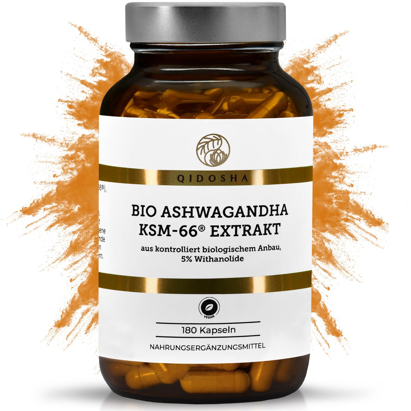 QIDOSHA® Bio ašvagandas KSM-66® ekstrakts, 180 kapsulas, 5% withanolidu, 600 mg dienas porcijā