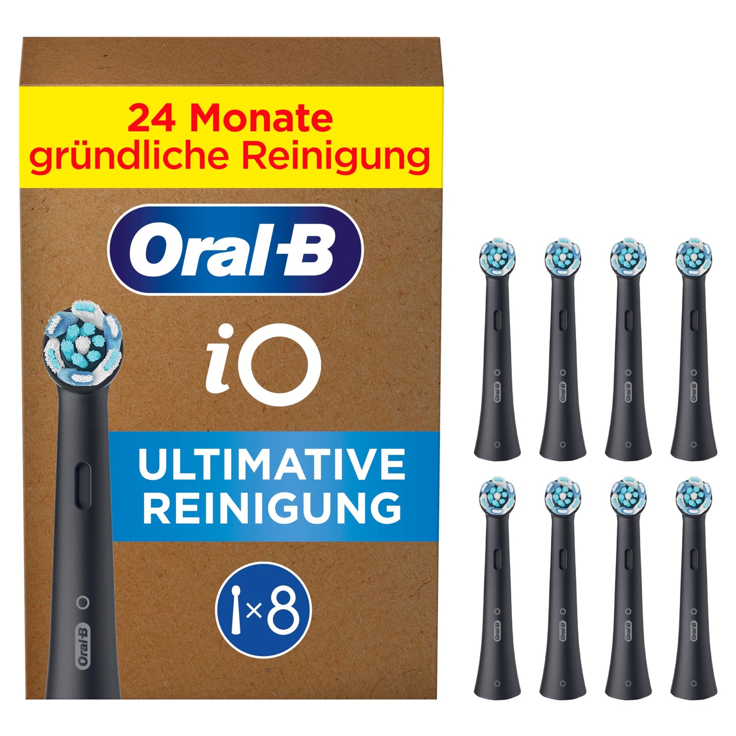 Oral-B iO Ultimātā tīrīšana uzgali — ORIĢINĀLA zobu birstes uzgalis elektriskajām Oral-B iO zobu birstēm — rezerves birstes, birstes galvas — dziļa tīrīšana un plāksnes noņemšana — melns, 8 gab.