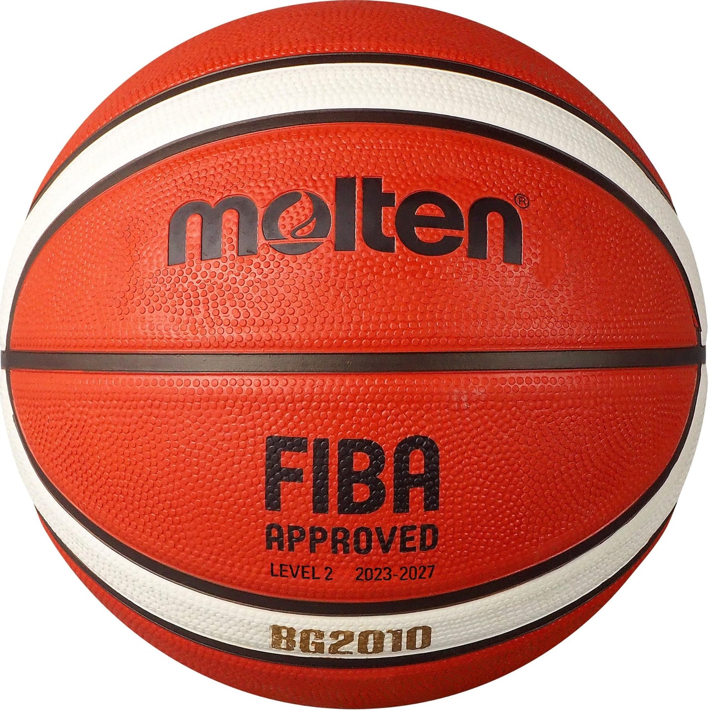 Basketbola bumba Molten BG2010, iekštelpām/ārā, FIBA apstiprināts, premium gumija, dziļa rieva, 5. izmērs, oranža/ivory, piemērota zēniem no 7, 8, 9, 10 un 11 gadu vecuma, meitenēm no 12