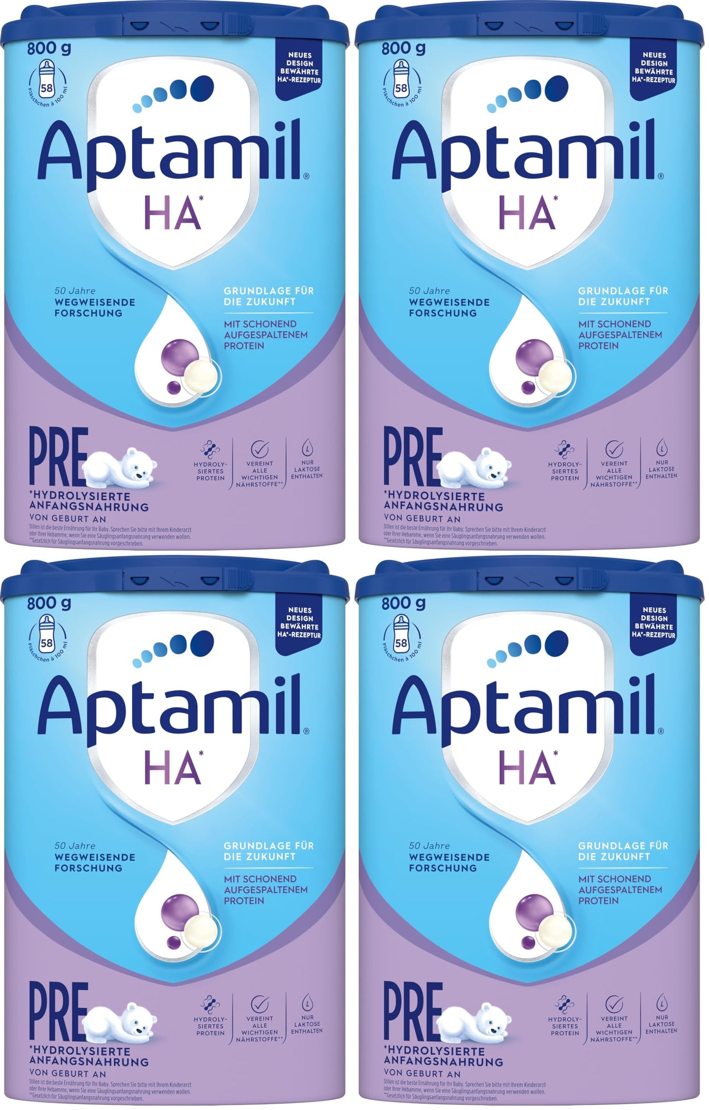 Aptamil HA PRE zīdaiņu maisījums no dzimšanas, ar DHA, tikai laktoze, bez palmu eļļas, 800 g (4 iepakojumi)