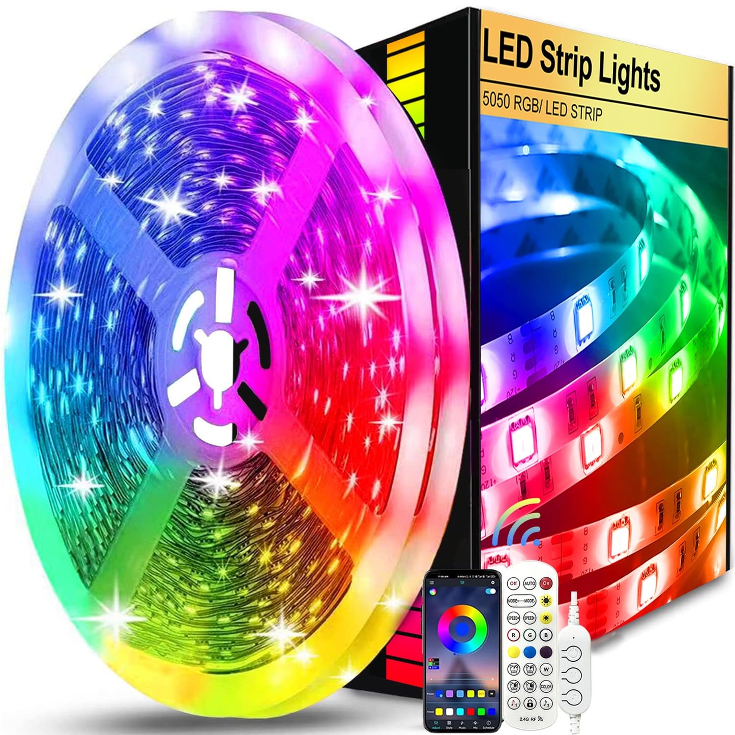 LED lente FUPT, USB, RGB, ar taimeri, gaismu virtene ar tālvadības pulti, mūzikas sinhronizāciju un krāsu maiņu, 5m