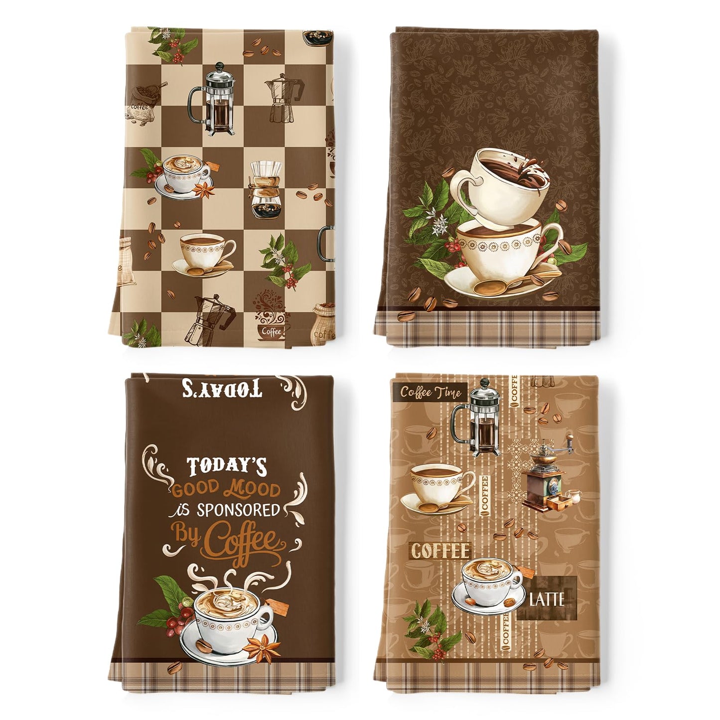 Virtuves dvieļi Arquiel Kaffee Retro, 100% kokvilna, 4 gab., 48 x 70 cm