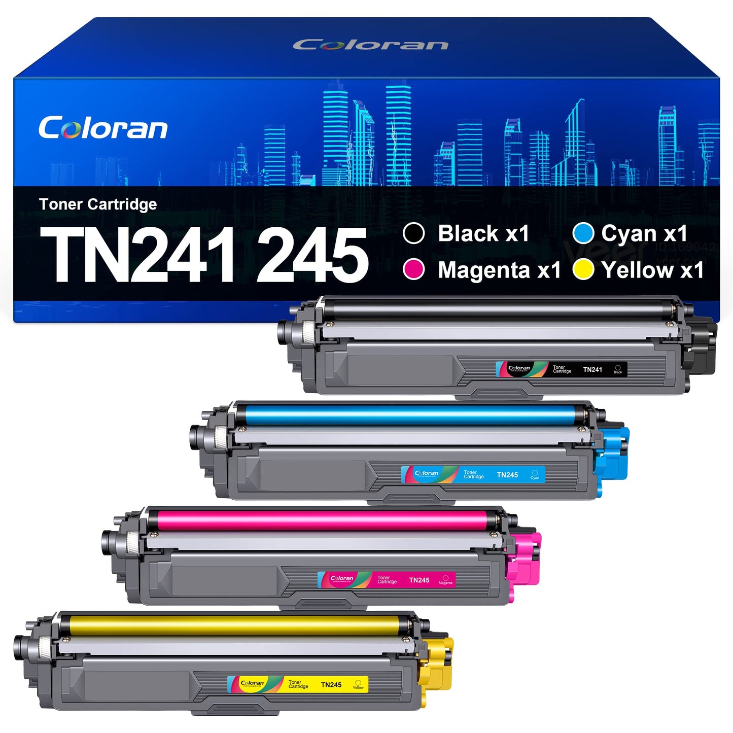 Coloran TN241 TN245 - Compatible toner for Brother DCP 9022CDW, MFC-9332DCW, HL-3152CDW (4 pack: Black, Cyan, Yellow, Magenta)