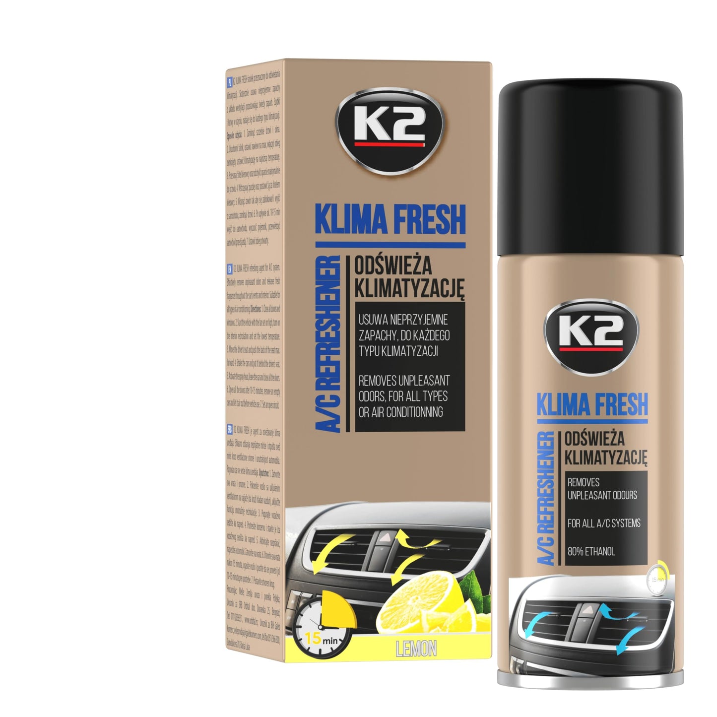K2 A/C Klima Fresh gaisa kondicioniera tīrītājs un atsvaidzinātājs, 150 ml
