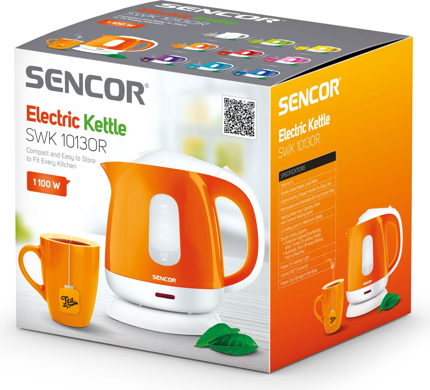 Sencor SWK 1011OR Kettle - Orange, 1.0L capacity, automatic shut-off, and boil-dry protection.