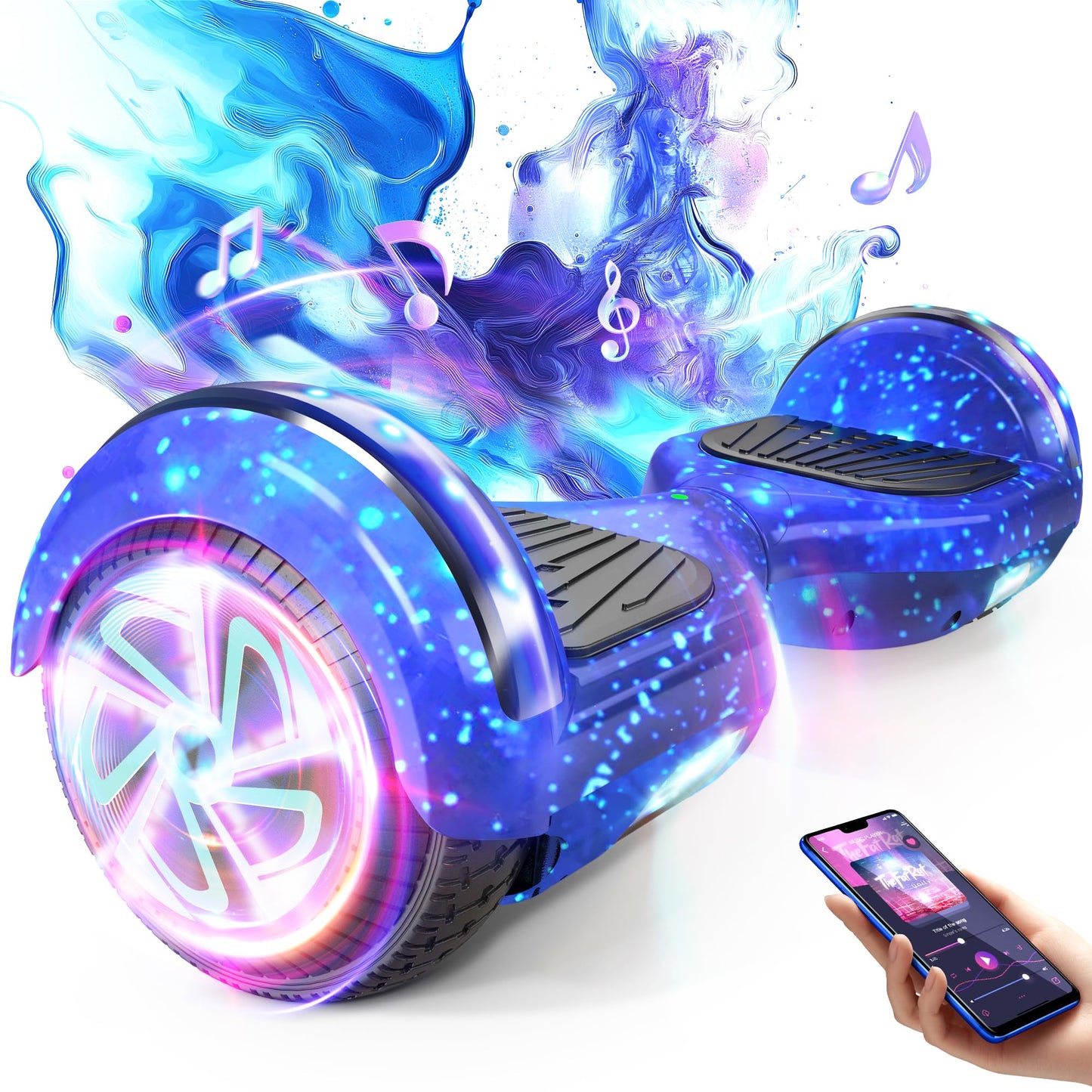 SISIGAD hoverboard 16,5 cm (6,5 collu), pašbalansējošs, viegli vadāms, neslīdošs, LED gaismas, Bluetooth skaļrunis