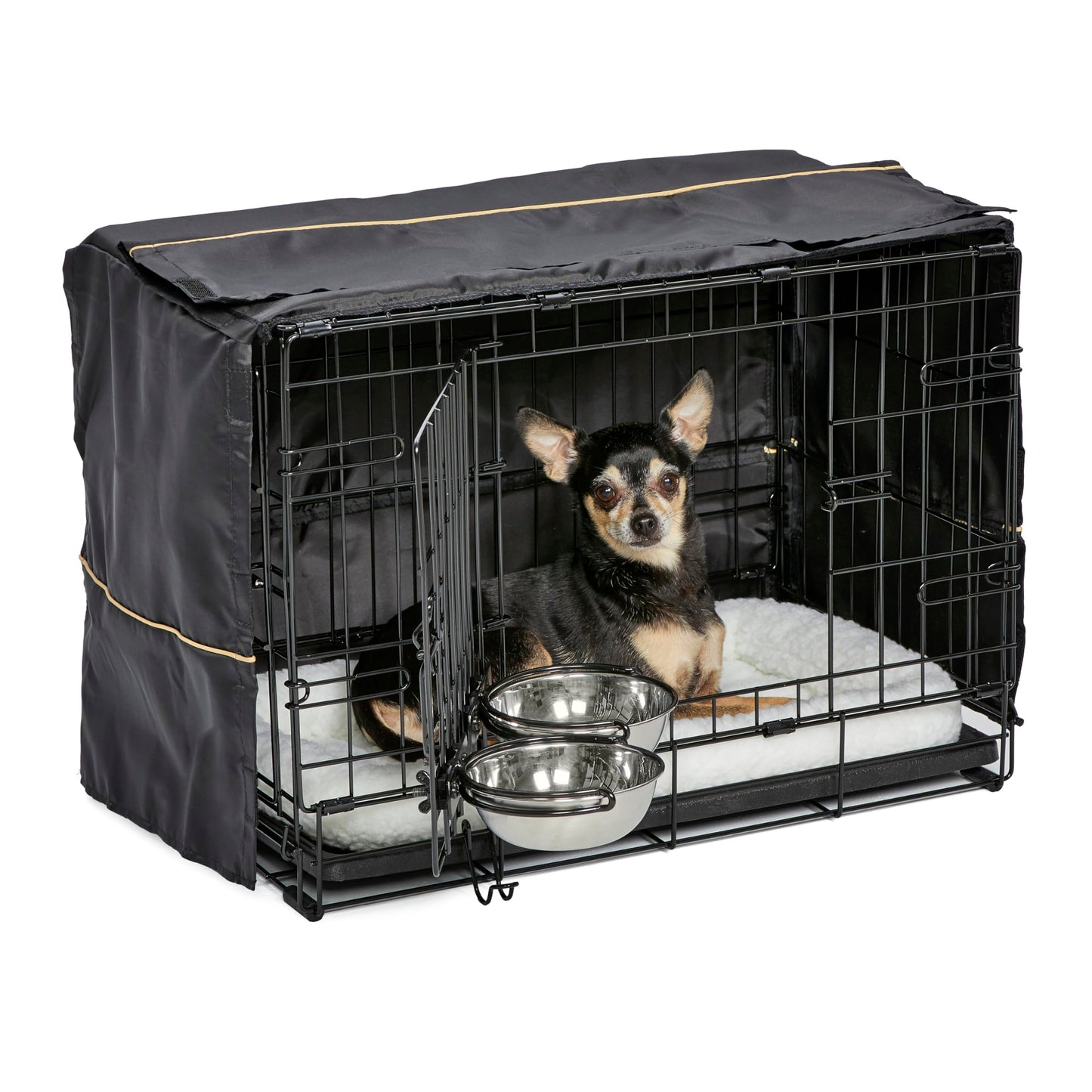 Suņu būra startera komplekts MidWest Homes for Pets XS iCrate, īpaši maziem suņiem, ar 2 durvju būri, mājdzīvnieka gultu, 2 bļodām un aizsegu, 59 cm