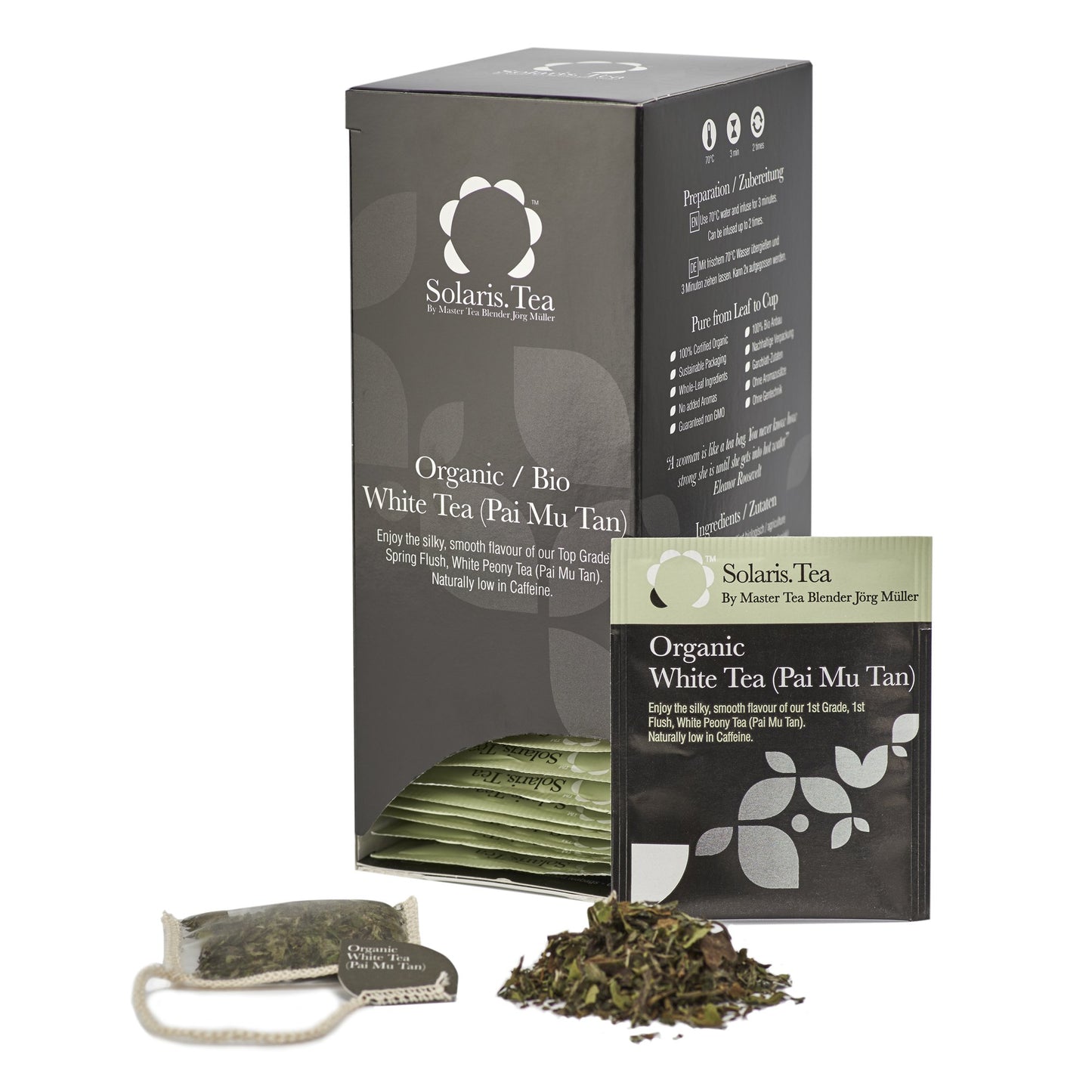 Bioloģiskā baltā tēja Solaris Tea Bio Pai Mu Tan, 40 zīda tējas maisiņi, 1 iepakojums (1 x 60 g)