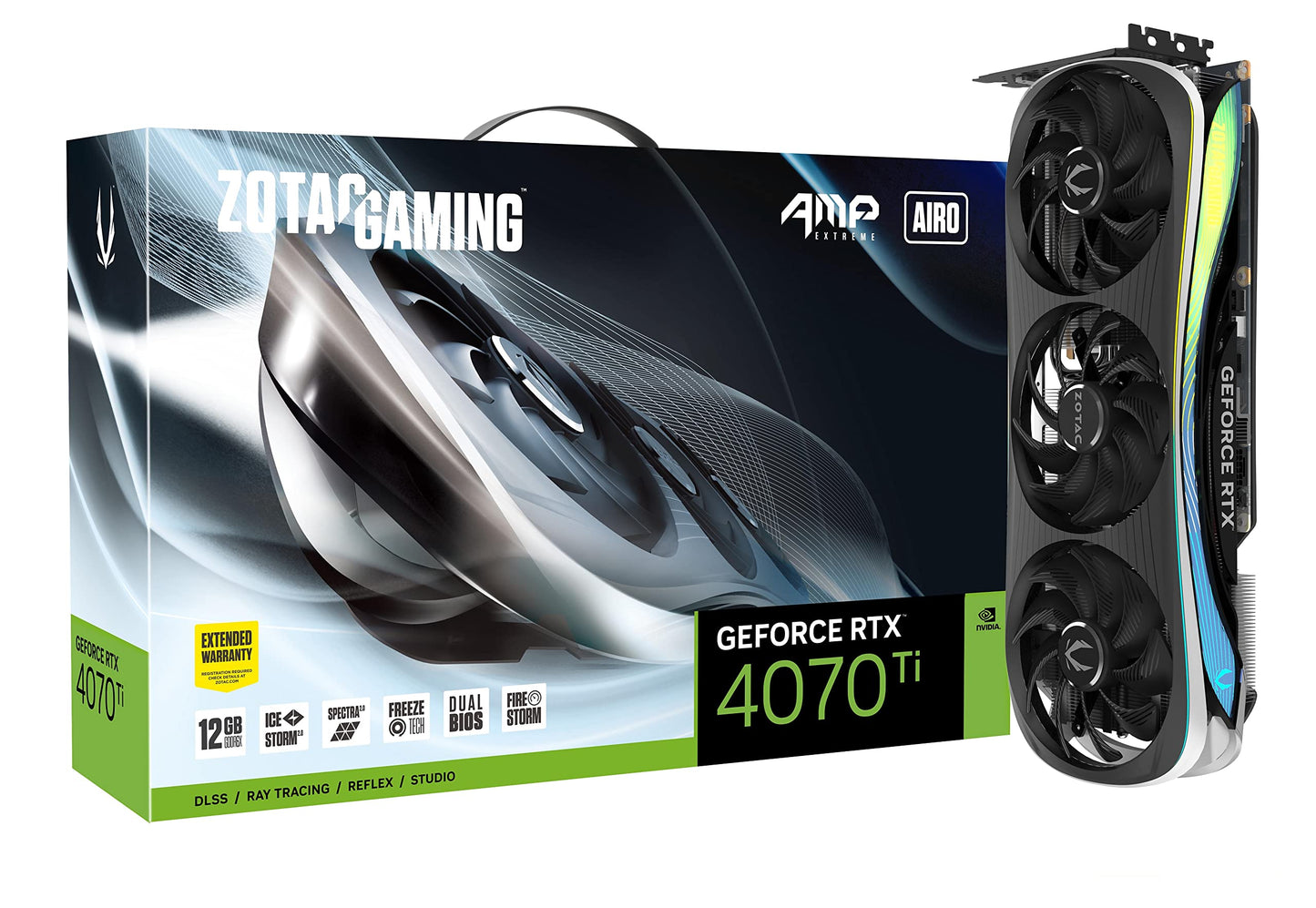 Zotac Gaming GeForce RTX 4070 Ti AMP Extreme - 12GB GDDR6X, IceStorm 2.0 cooling, Spectra 2.0 RGB lighting, ZT-D40710B.