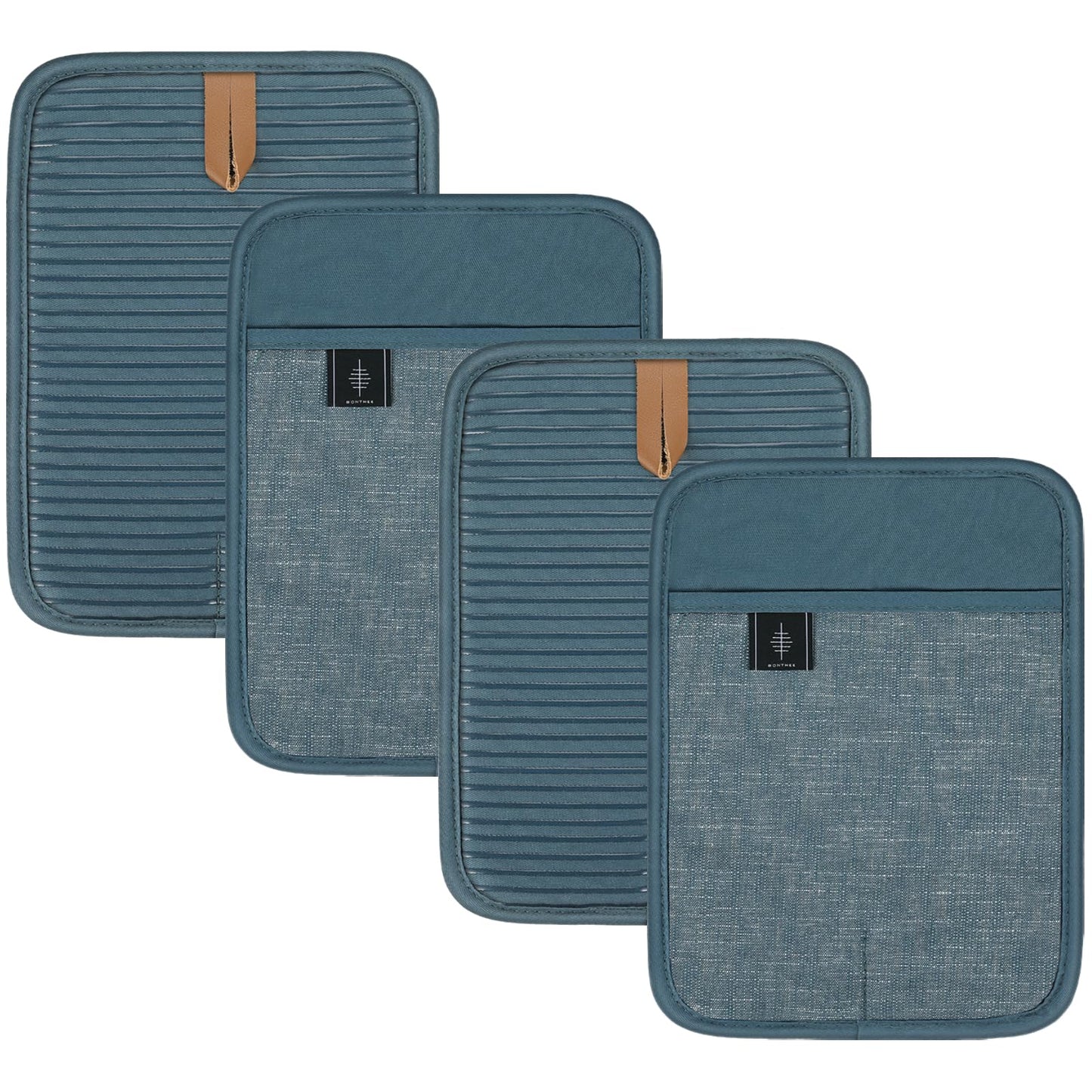 Potholders BONTHEE, kokvilnas, liels 4 gab. komplekts, neslīdoši, virtuvei, cepšanai, zili