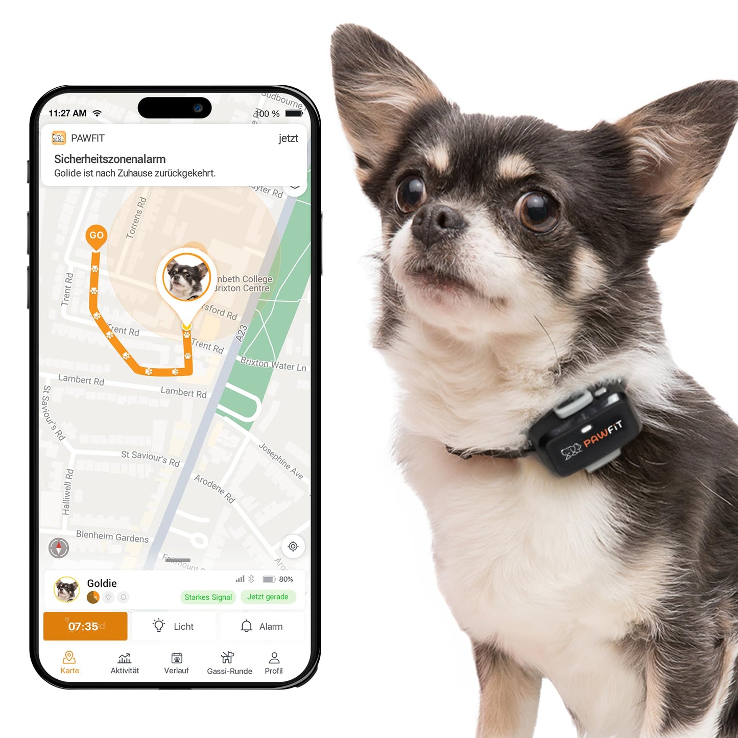 Šunų GPS sekiklis Android, be abonemento, sekiklis antkakliui, Android vietos žyma suderinama su Google Find My Device, atsparus vandeniui IPX6, mini sekiklis šunims