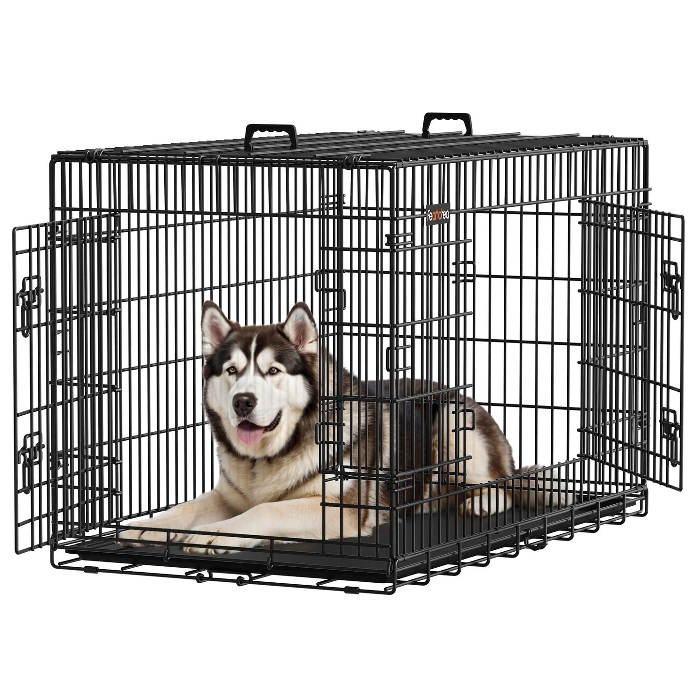 Suņu būris Feandrea, salokāms, ar 2 durvīm, izvelkama plastmasas paliktne, 122 x 74,5 x 80,5 cm, XXL, melns PPD48H