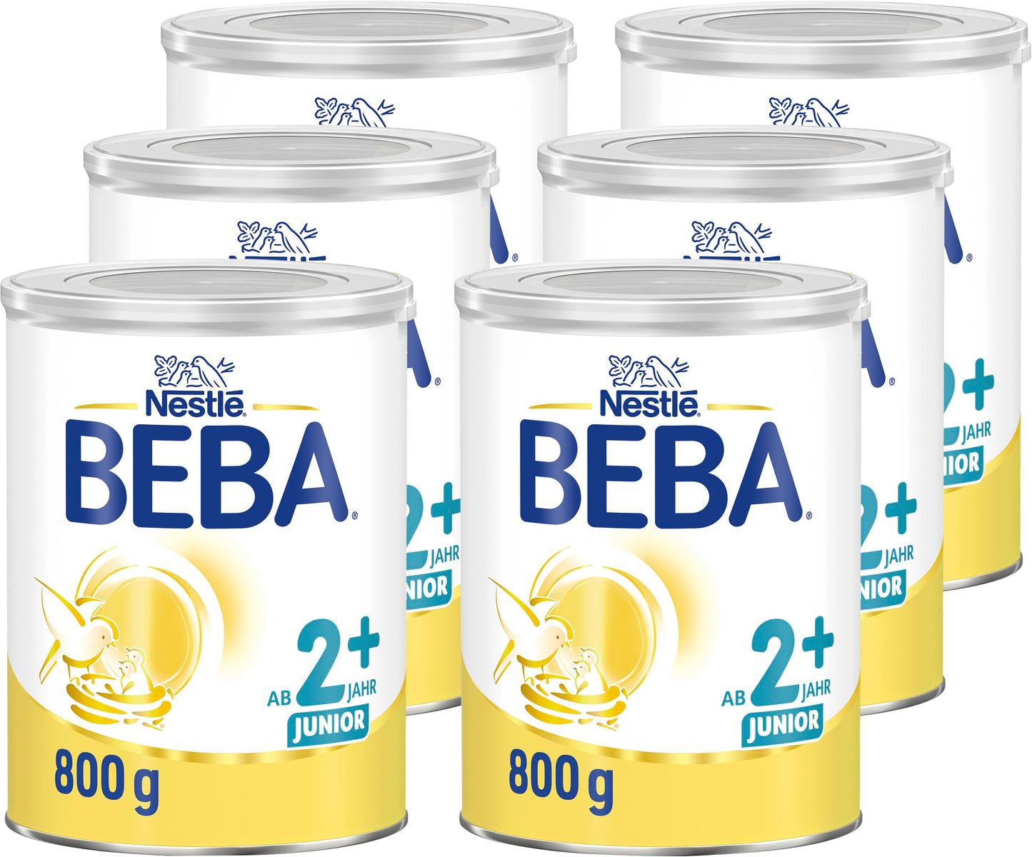 BEBA Junior 2+ piena dzēriens no 2 gadu vecuma, 6 iepakojumu komplekts (6x800g)