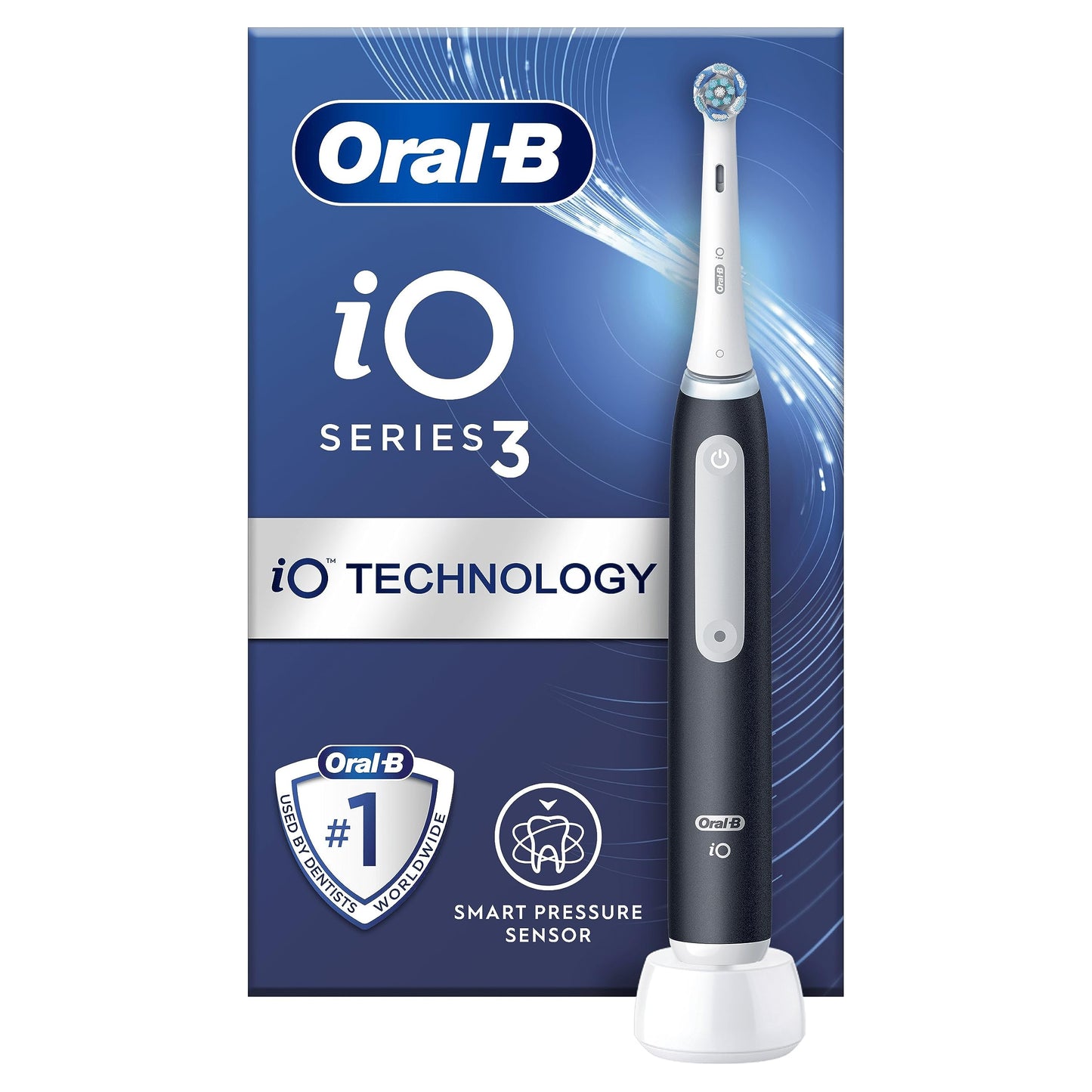 3. Oral-B iO3 elektriskās zobu birstes pieaugušajiem, mātes dienas dāvanas viņai/viņam, 1 zobu birstes galviņa, 3 režīmi ar zobu balināšanu, 2-polārs UK kontaktdakša, melns