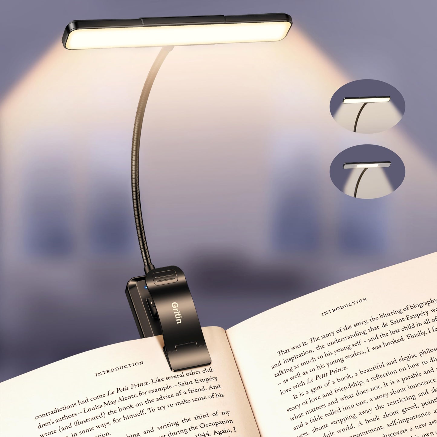 Lasāmā lampa Gritin 2026 Gen 2 ar klipsi, 32 acu saudzējošas pilna spektra LED