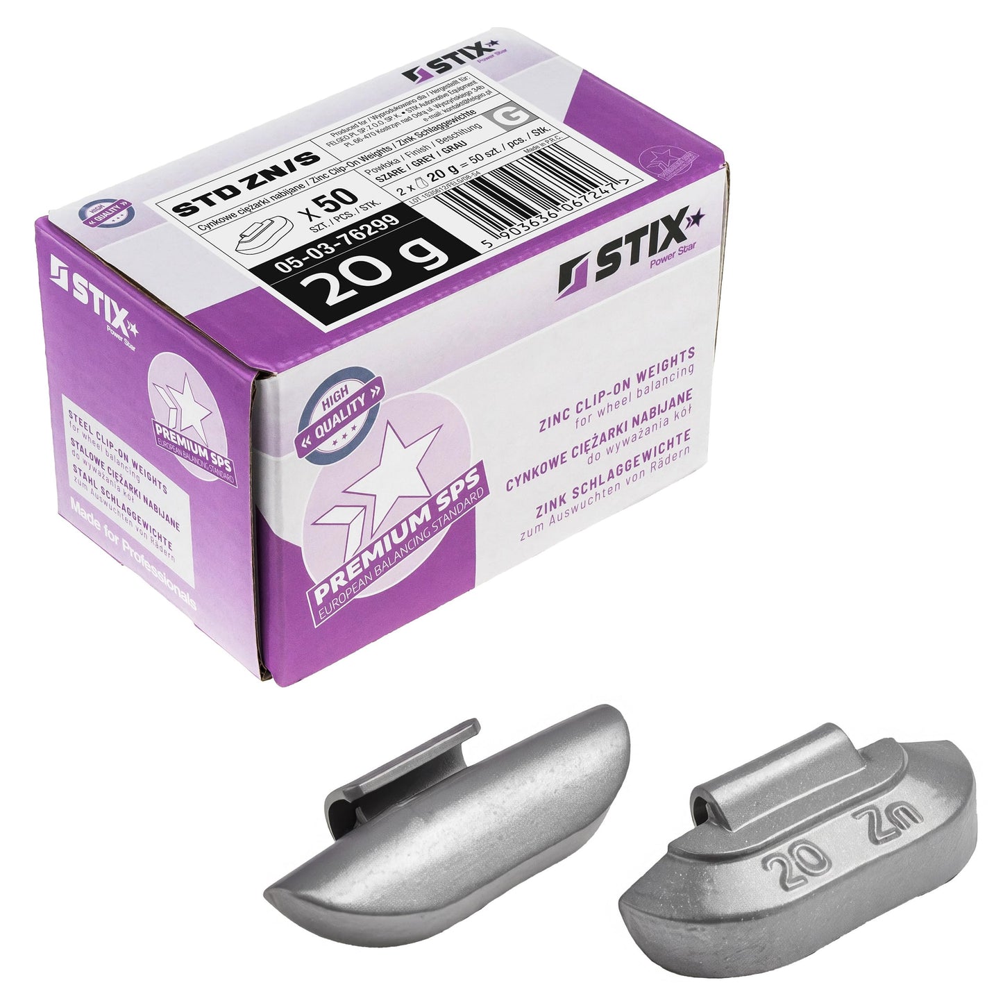 Stix balansēšanas atsvari tērauda diskiem 20g cinks pelēks ZN/S sitamie atsvari 50 gab.