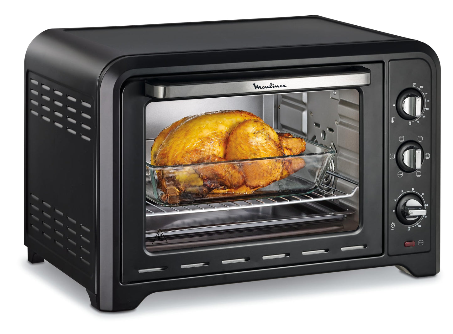 Moulinex Optimo cepeškrāsns, elektriska, 39 l, melna, konvekcija, 6 gatavošanas režīmi, pica, maize, kūka, konditorejas izstrādājumi, 2000 W, termostats, 240 ° atkausēšanas funkcija OX487810