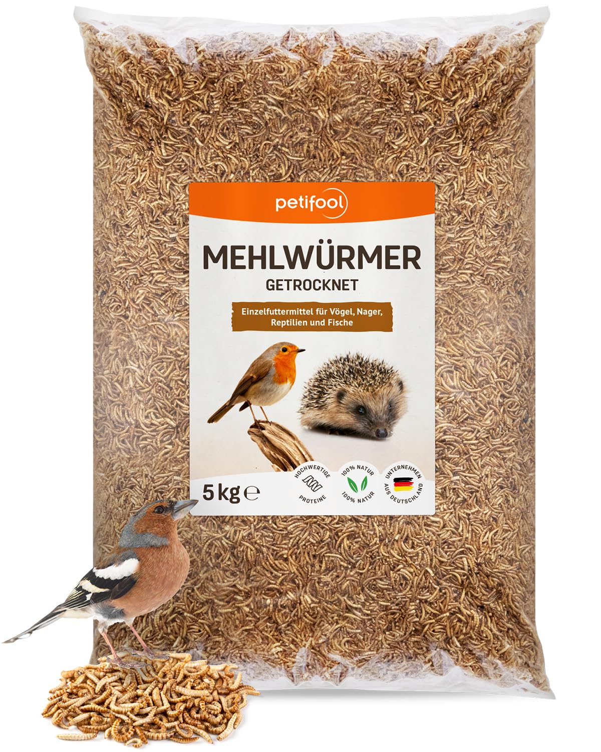 Kaltēti miltu tārpi petifool 5kg putniem, grauzējiem, zivīm, bruņurupučiem un rāpuļiem