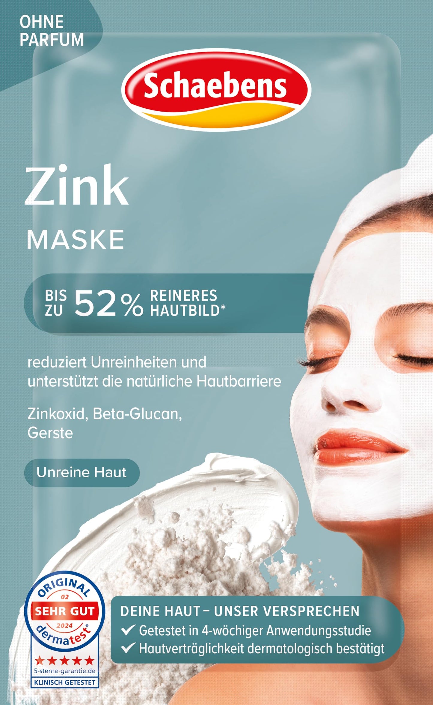 Sejas maska pret pumpām Schaebens Zink Crememaske ar cinku, beta-glikānu un miežiem – mazina netīrības un stiprina ādas barjeru, vegāna
