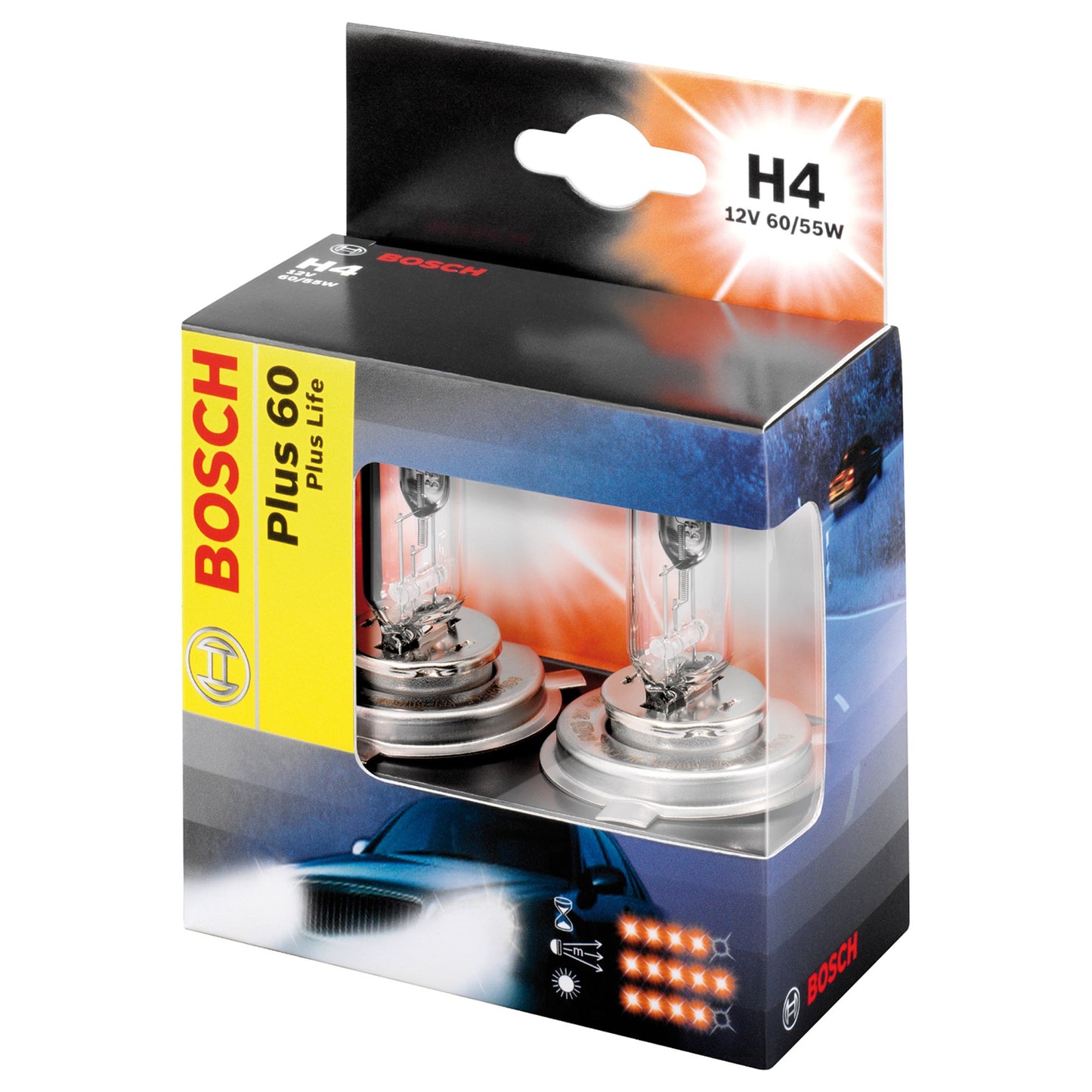 Bosch Autolampa H4 Plus +60 Plus Life 12V/55W divkāršā iepakojumā