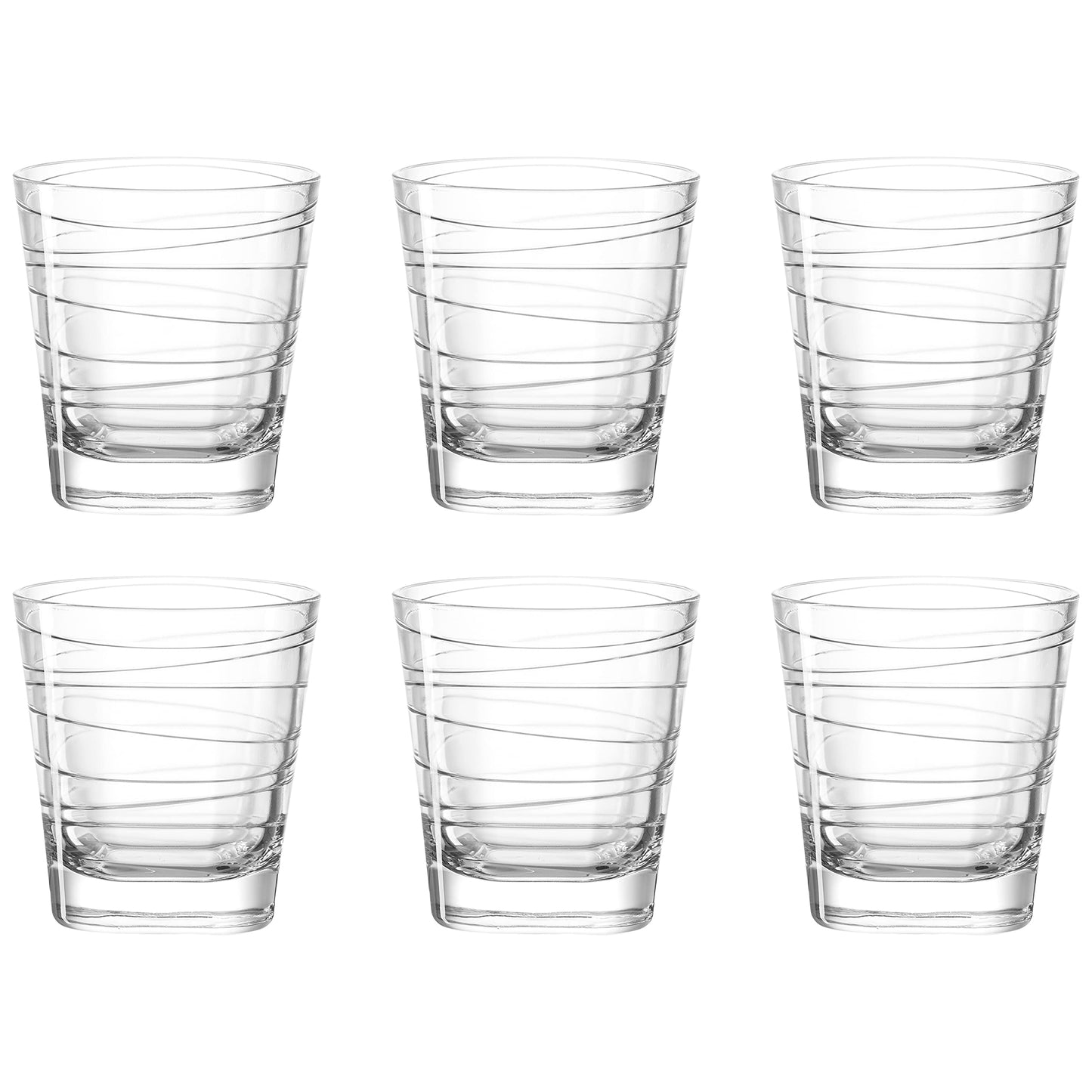 Ūdens glāzes LEONARDO HOME Vario Struttura, 6 gab. komplekts, trauku mazgājamajai mašīnai piemērotas sulas glāzes, stikla dzeramkrūzes ar rakstu, dzērienu komplekts, 250ml, 019449