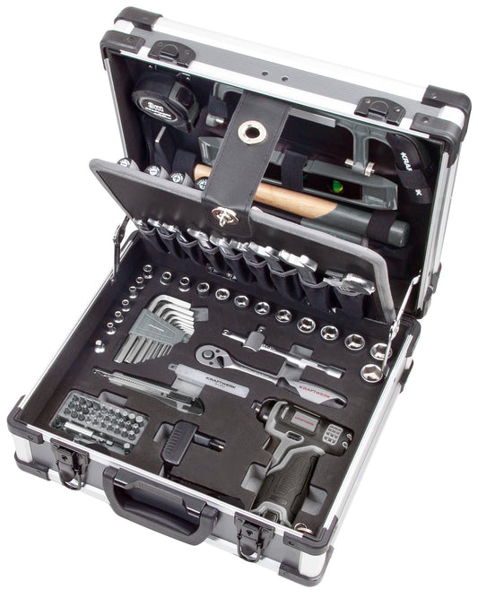 Kraftwerk 202152000 instrumentu kaste - ar akumulatora skrūvgriezi, kompakta, viegla, ērta uzglabāšana un pārvadāšana.