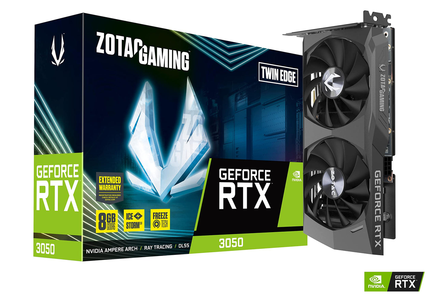 Zotac GeForce RTX 3050 Twin Edge 8GB GDDR6 - Dual-fan cooling, ray tracing, and high-performance gaming graphics card.
