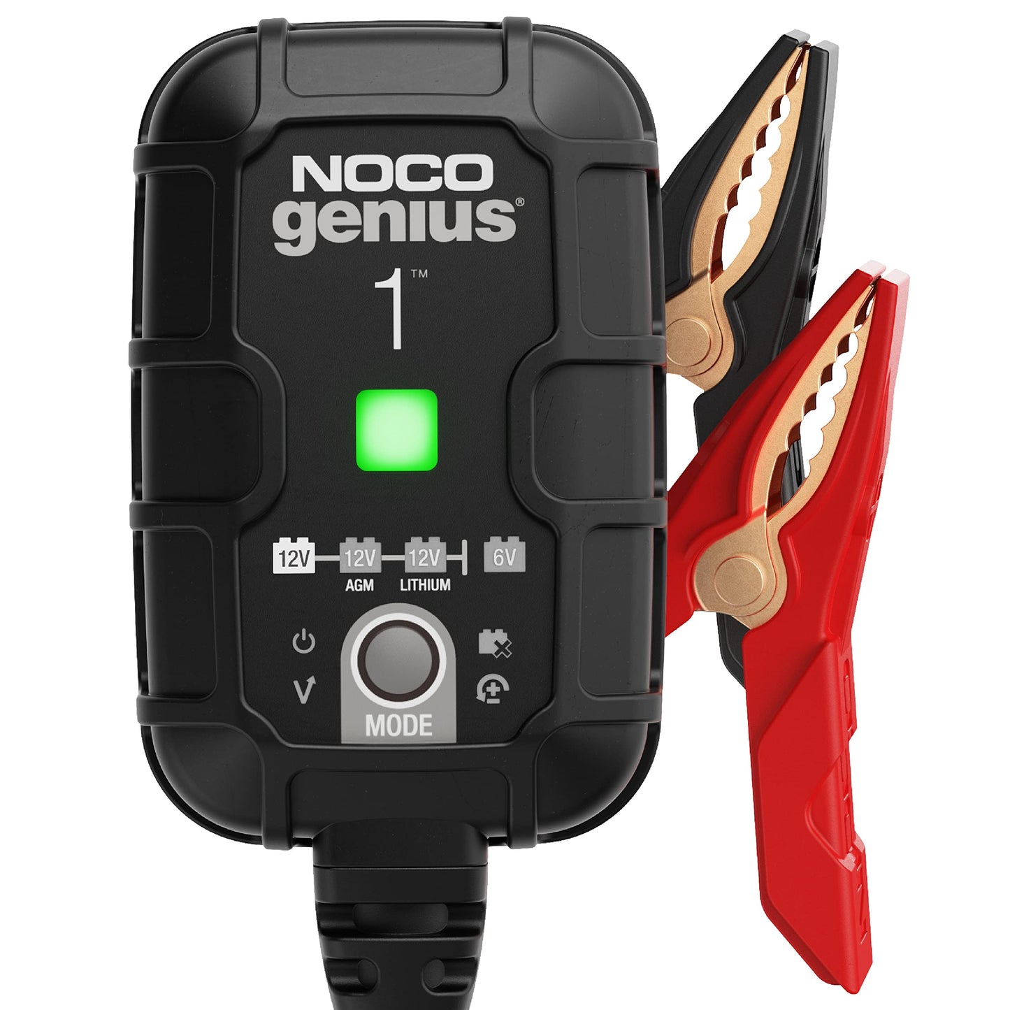 NOCO GENIUS1 akumulatora lādētājs auto un motociklam, 6V/12V uzturuzlādes lādētājs un desulfators, AGM, Lithium (LiFePO4) un start-stop akumulatoriem