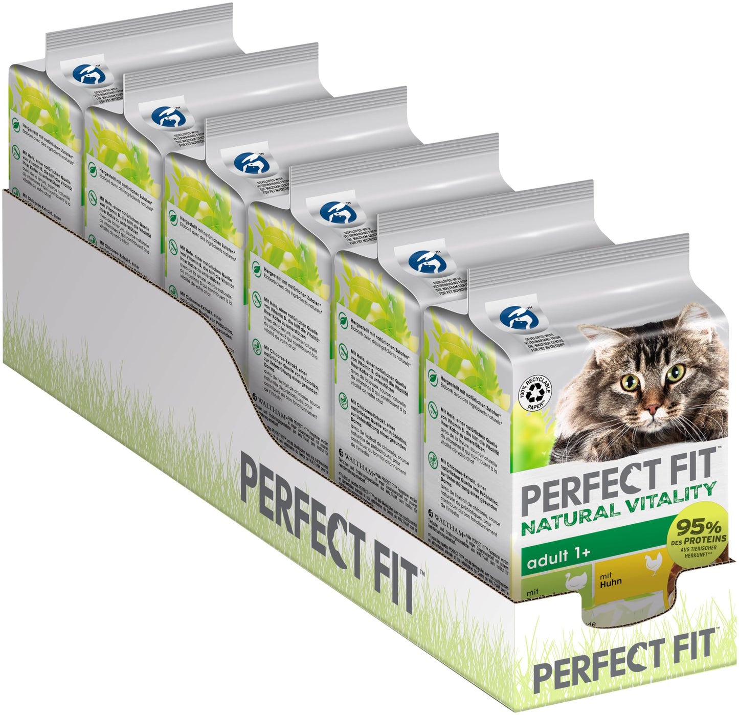 PERFECT FIT Adult 1+ premium kaķu mitrā barība, 36x50g porciju paciņas, ar vistu un tītaru, bez graudiem