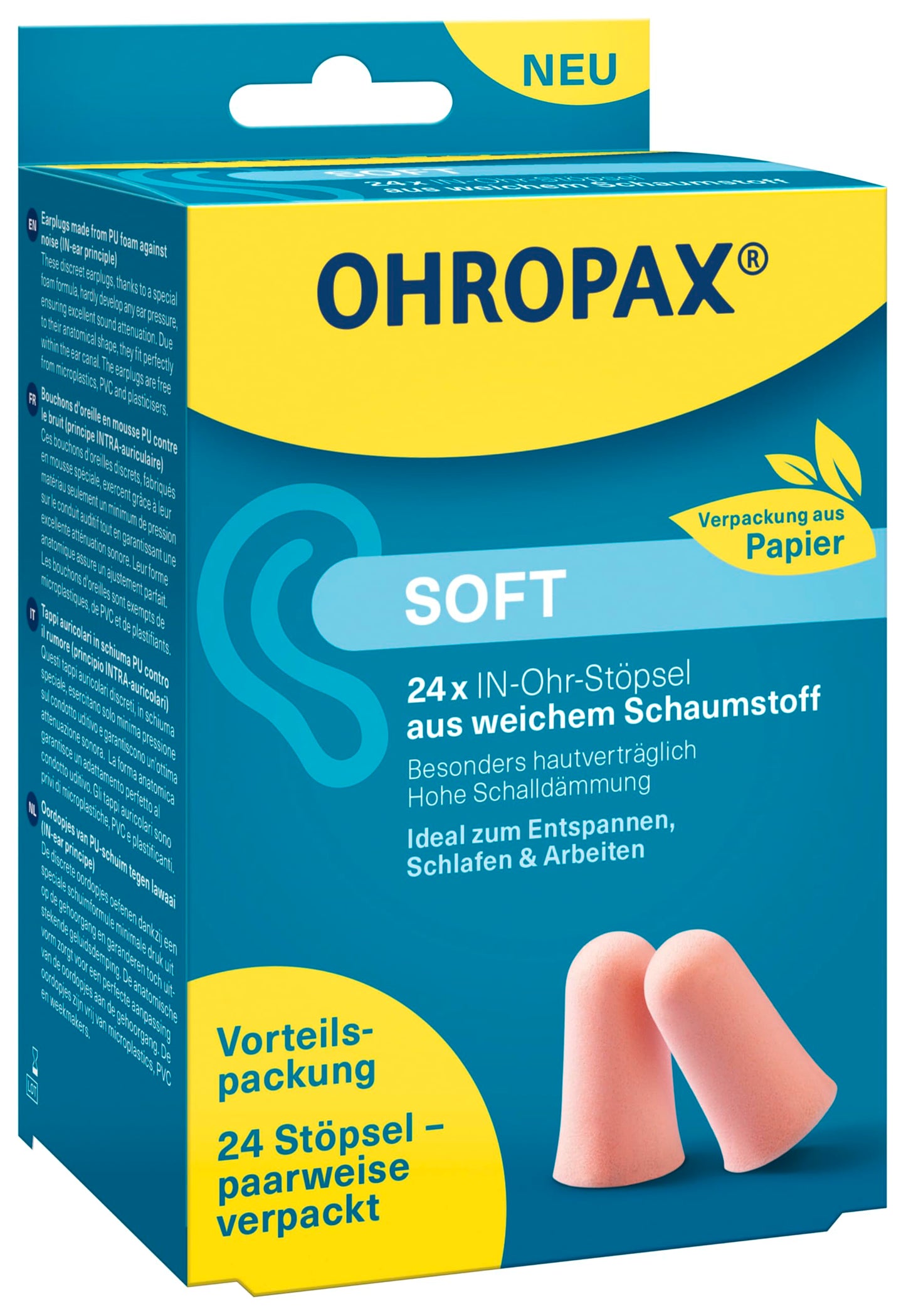 OHROPAX Soft ausu aizbāžņi - 24 gab. putu dzirdes aizsardzība SNR 31 dB