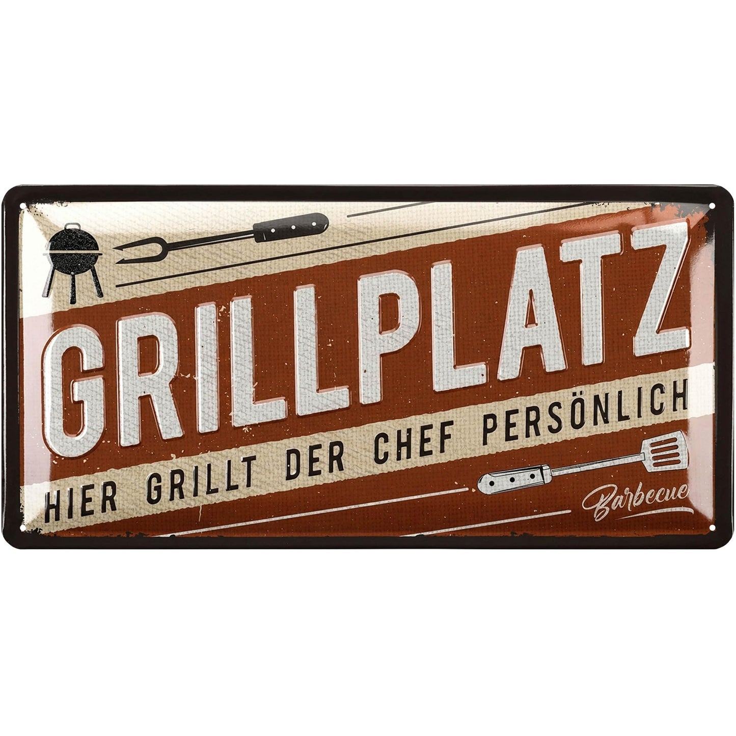 LANOLU retro skārda zīme grilēšanai - GRILLPLATZ - BBQ grill retro dekors - grila zonas zīme dārzam - dāvana tētim grila stūrītim - Chill Lounge zīme, 17x34 cm