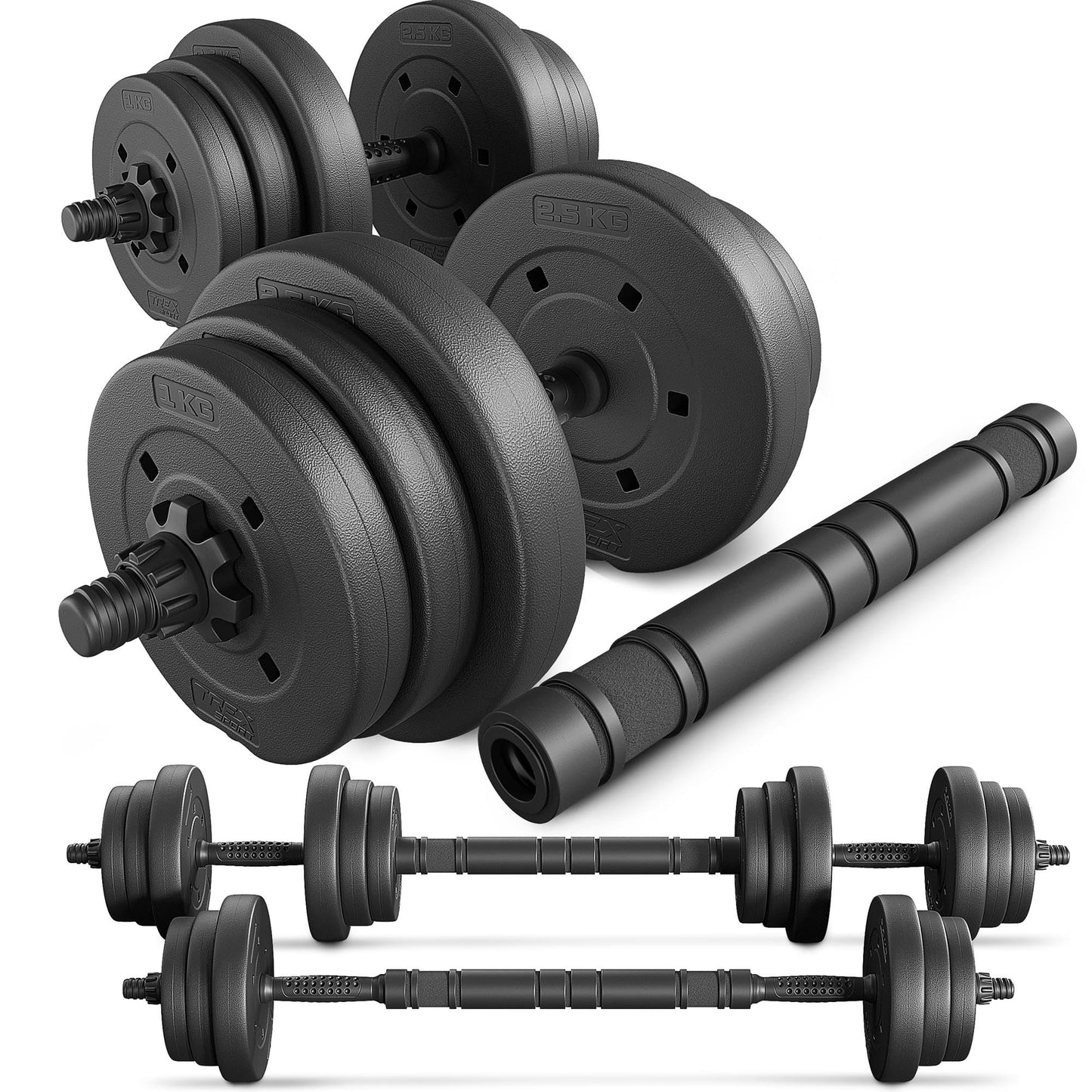 TREX SPORT hanteles 2 gab. komplekts, hanteles un stienis, 20kg