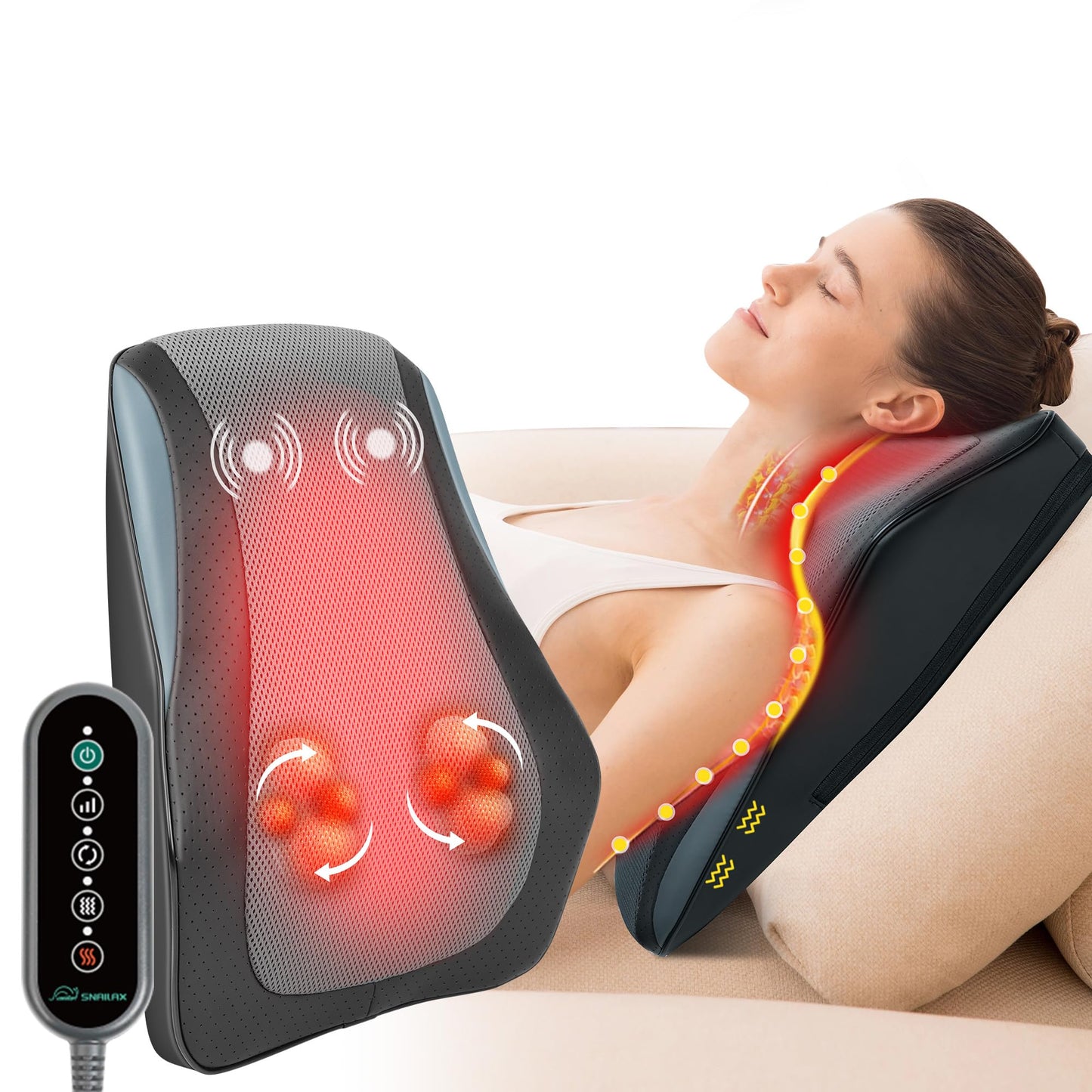 Kakla un muguras masāžas ierīce Snailax Shiatsu ar sildīšanu